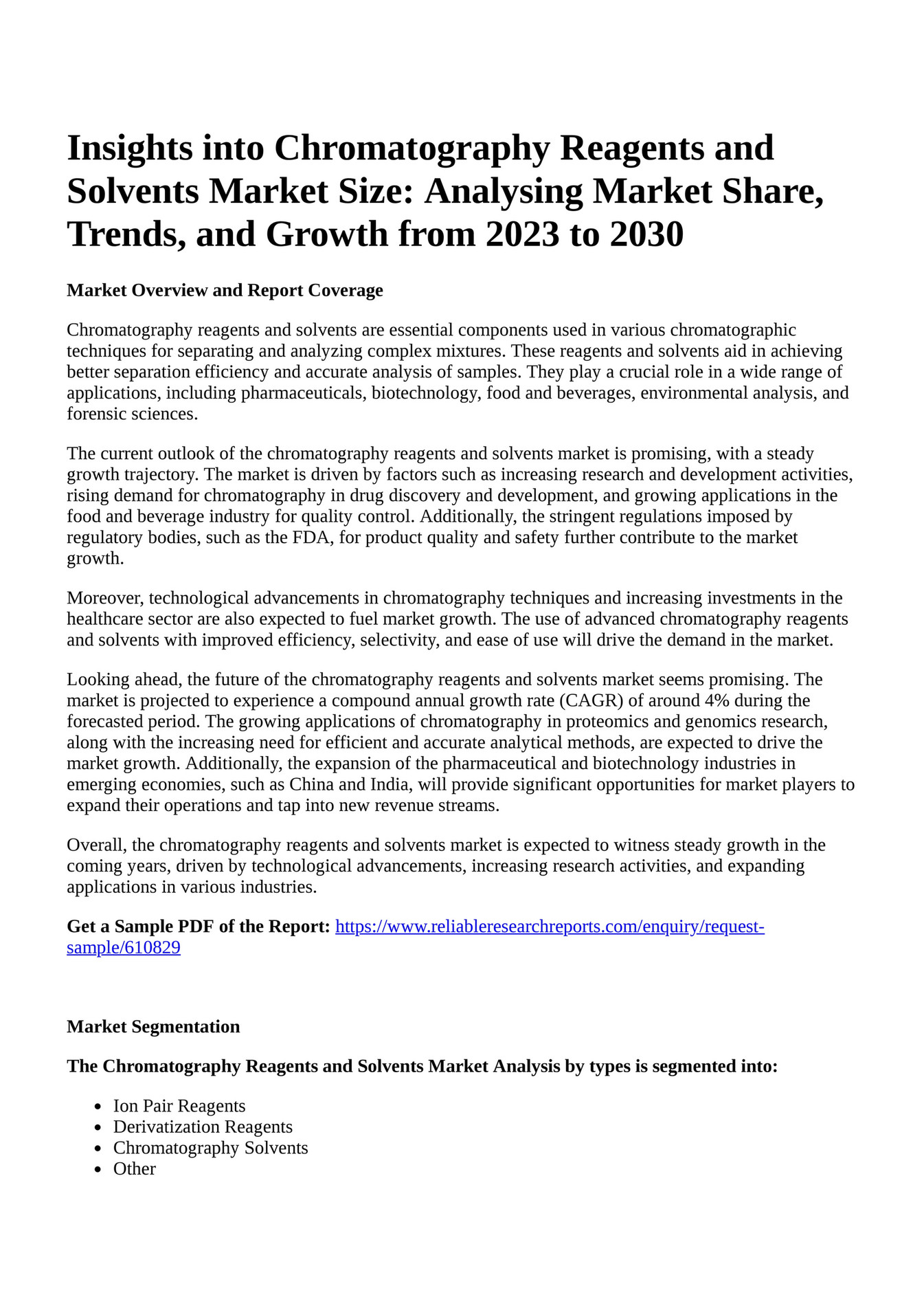 Reportprime Insights into Chromatography Reagents and Solvents Market