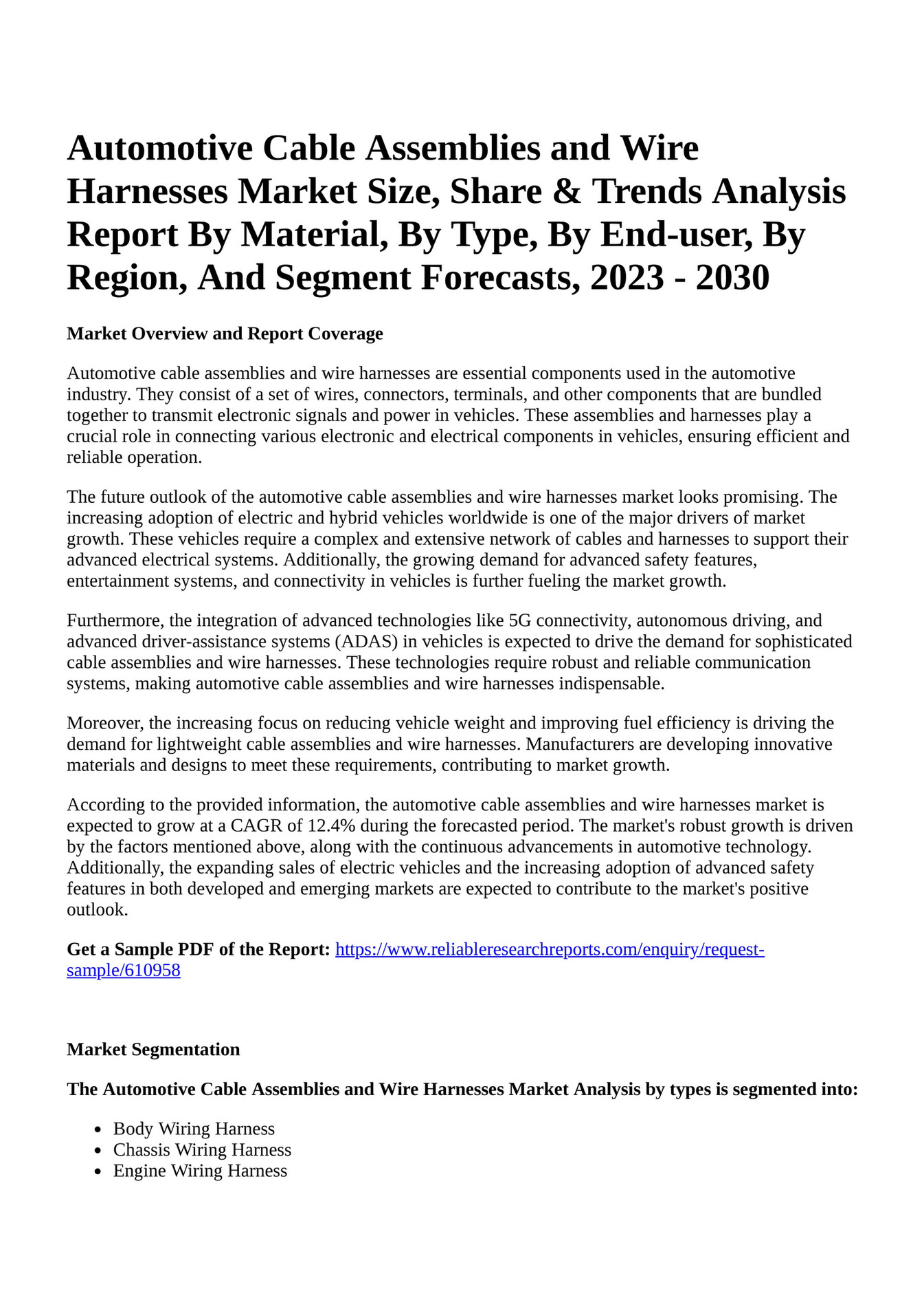 Reportprime Automotive Cable Assemblies and Wire Harnesses Market