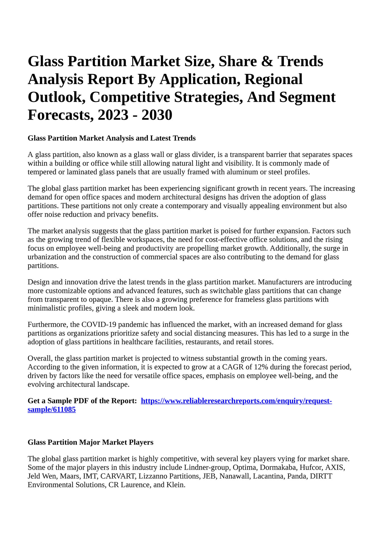 Reportprime Glass Partition Market Size, Share & Trends Analysis