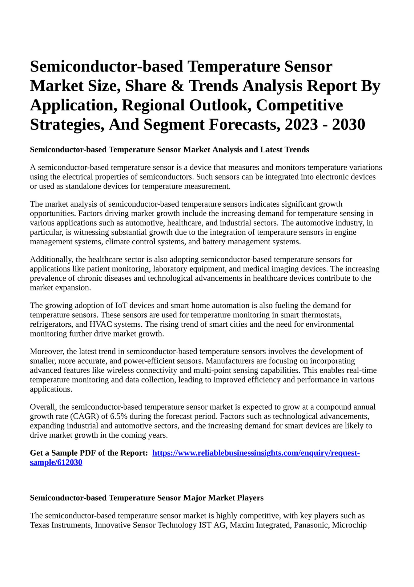 Reportprime Semiconductorbased Temperature Sensor Market Size, Share