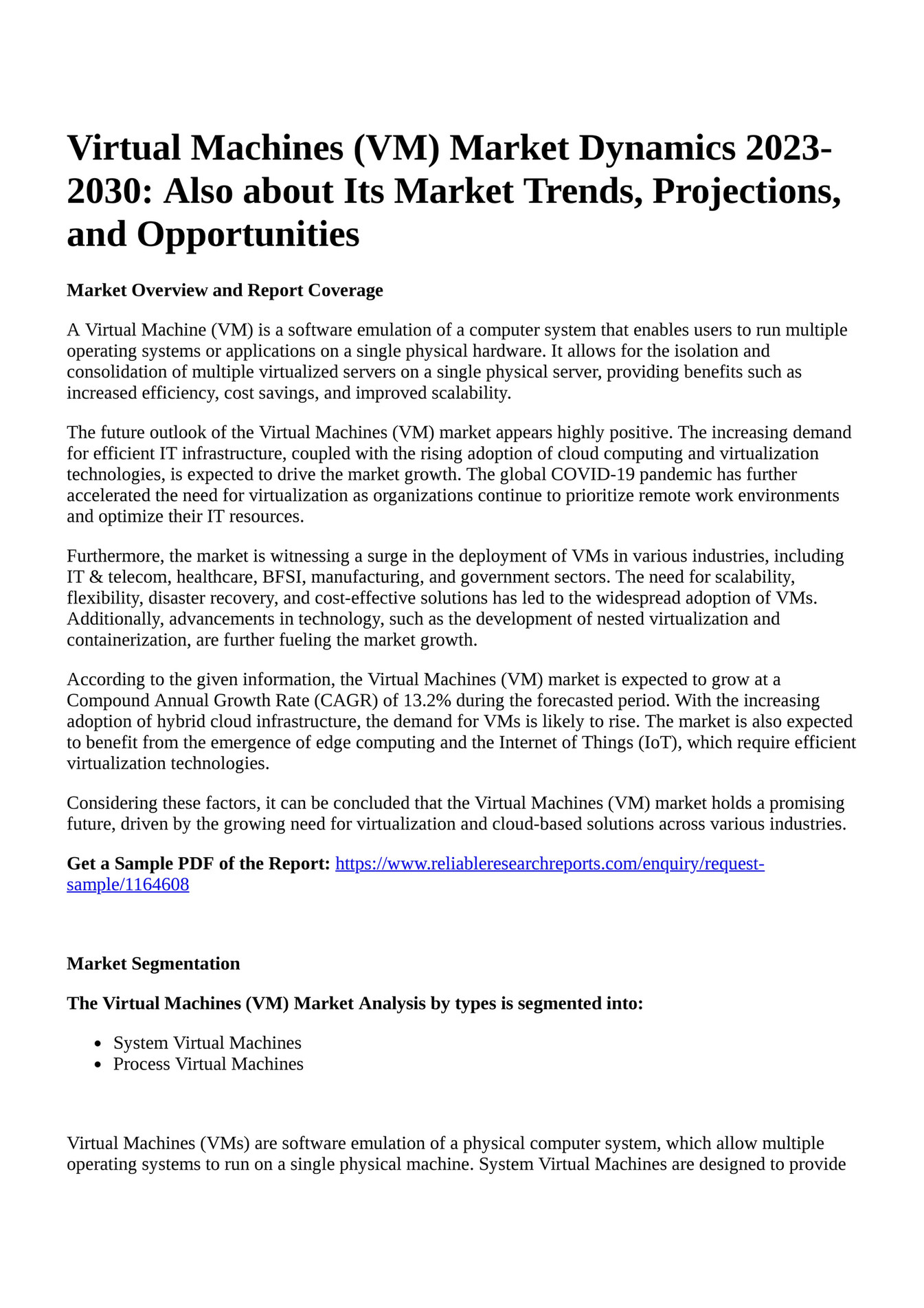 Reportprime Virtual Machines (VM) Market Dynamics 20232030 Also