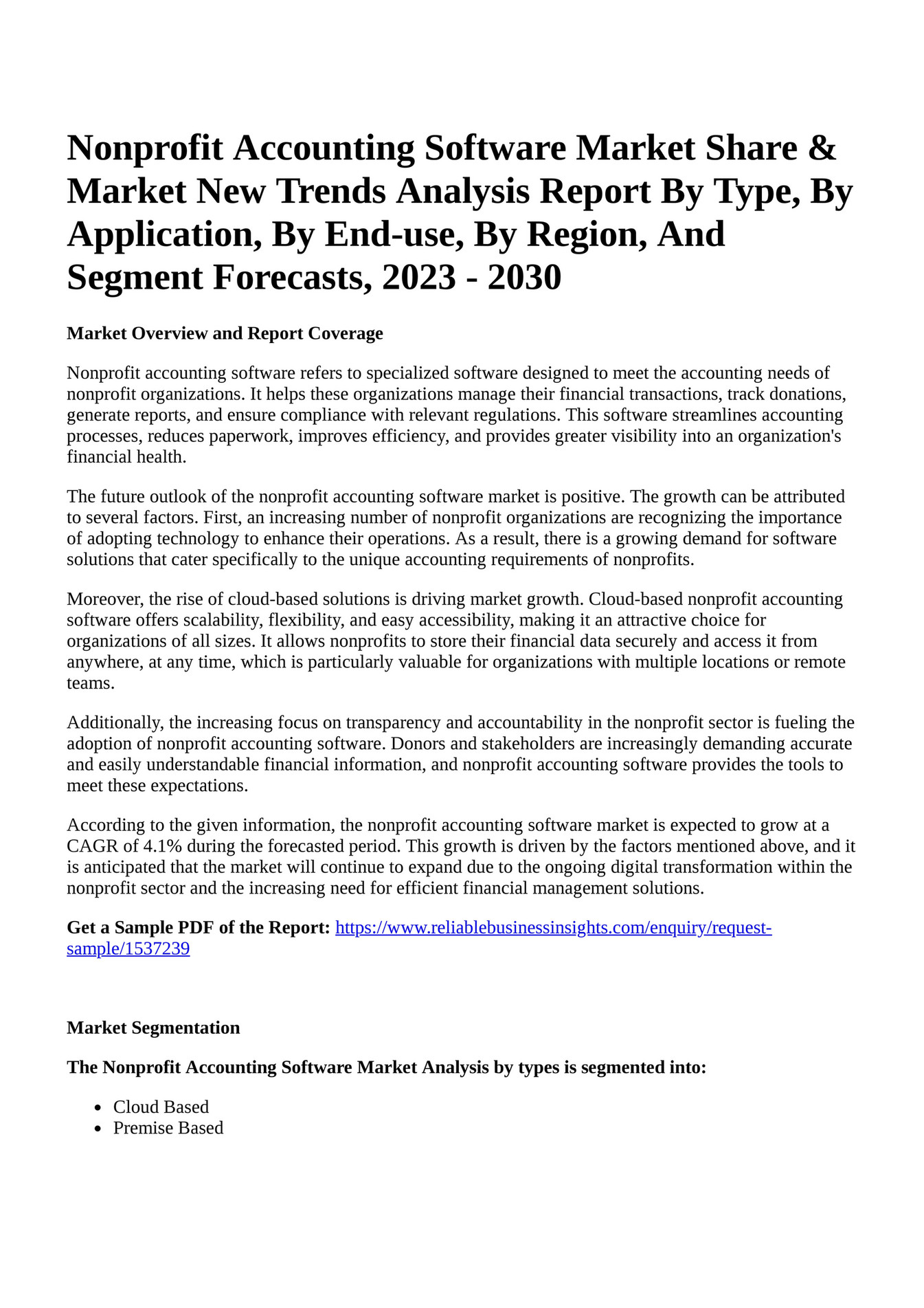 Reportprime Nonprofit Accounting Software Market Share & Market New