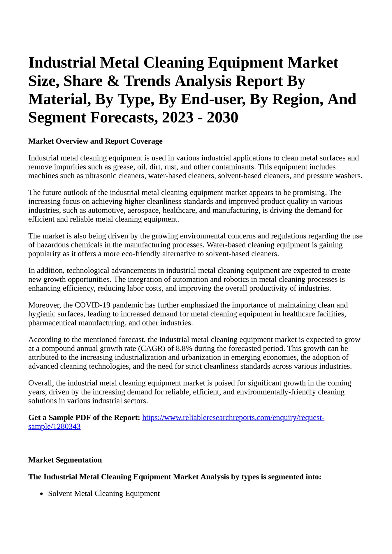 Reportprime Industrial Metal Cleaning Equipment Market Size, Share