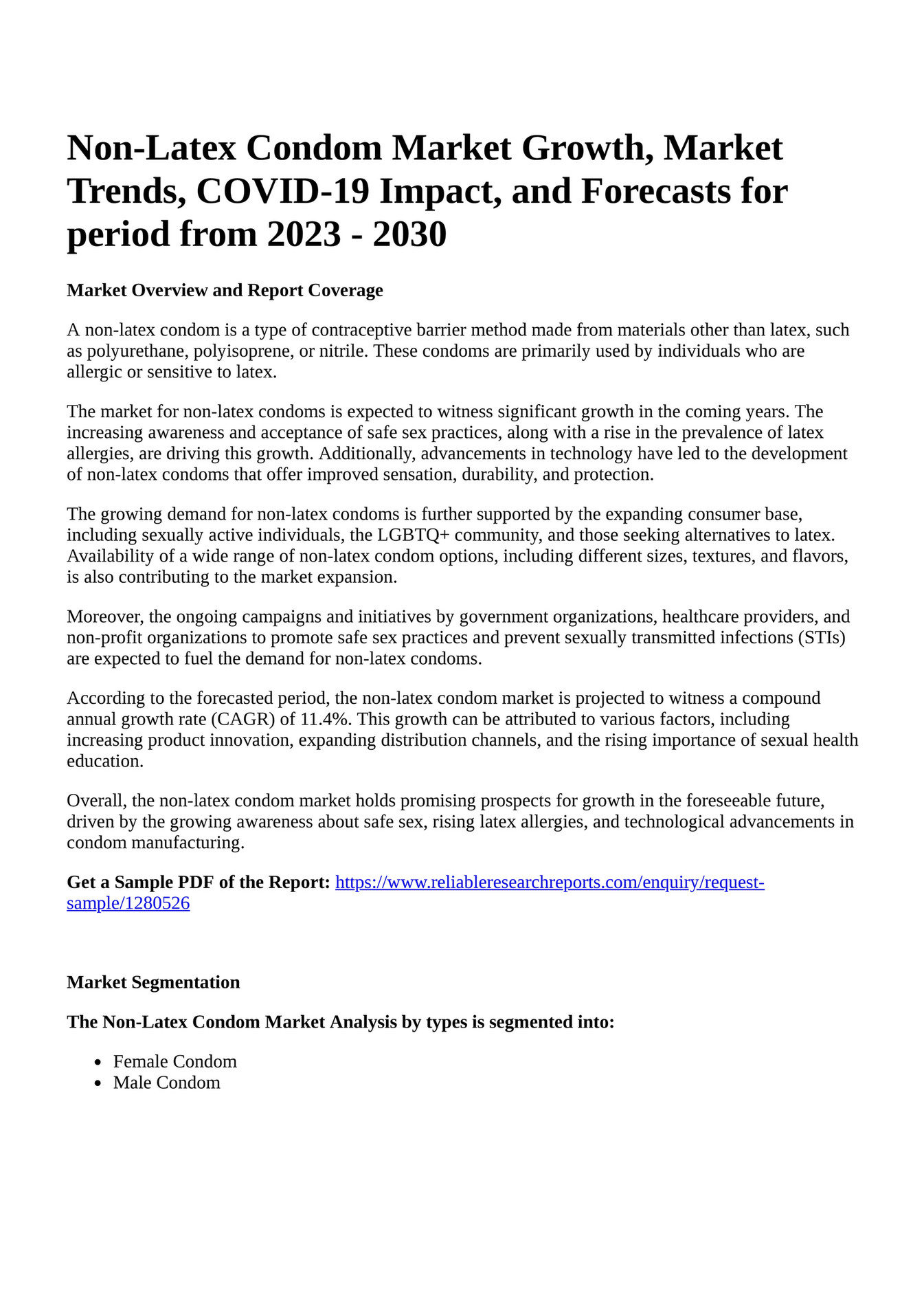 Reportprime NonLatex Condom Market Growth, Market Trends, COVID19