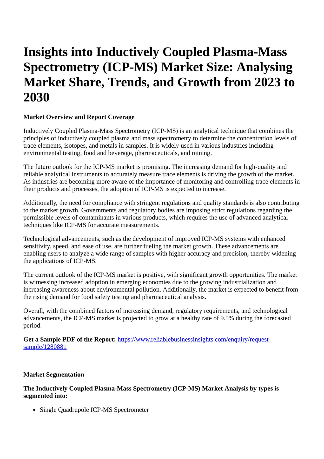 Reportprime Insights into Inductively Coupled PlasmaMass