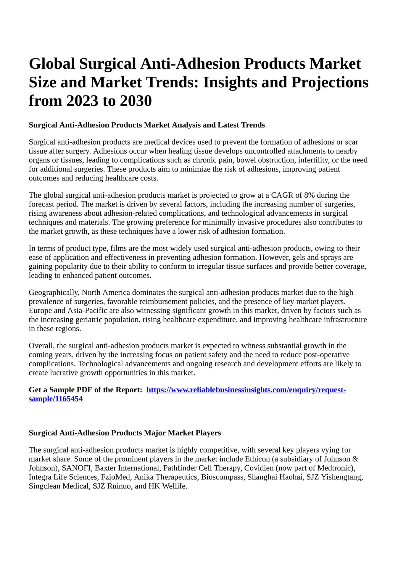 Reportprime Global Surgical AntiAdhesion Products Market Size and