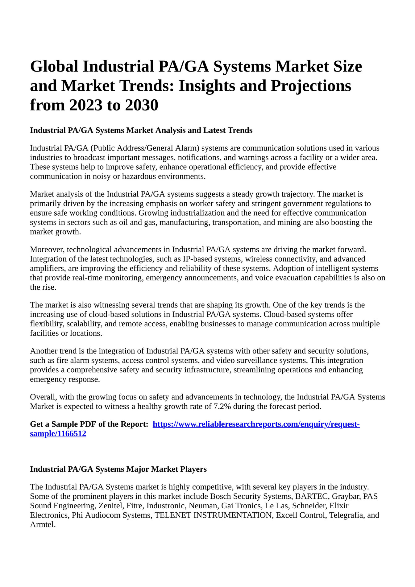 Reportprime Global Industrial PA/GA Systems Market Size and Market