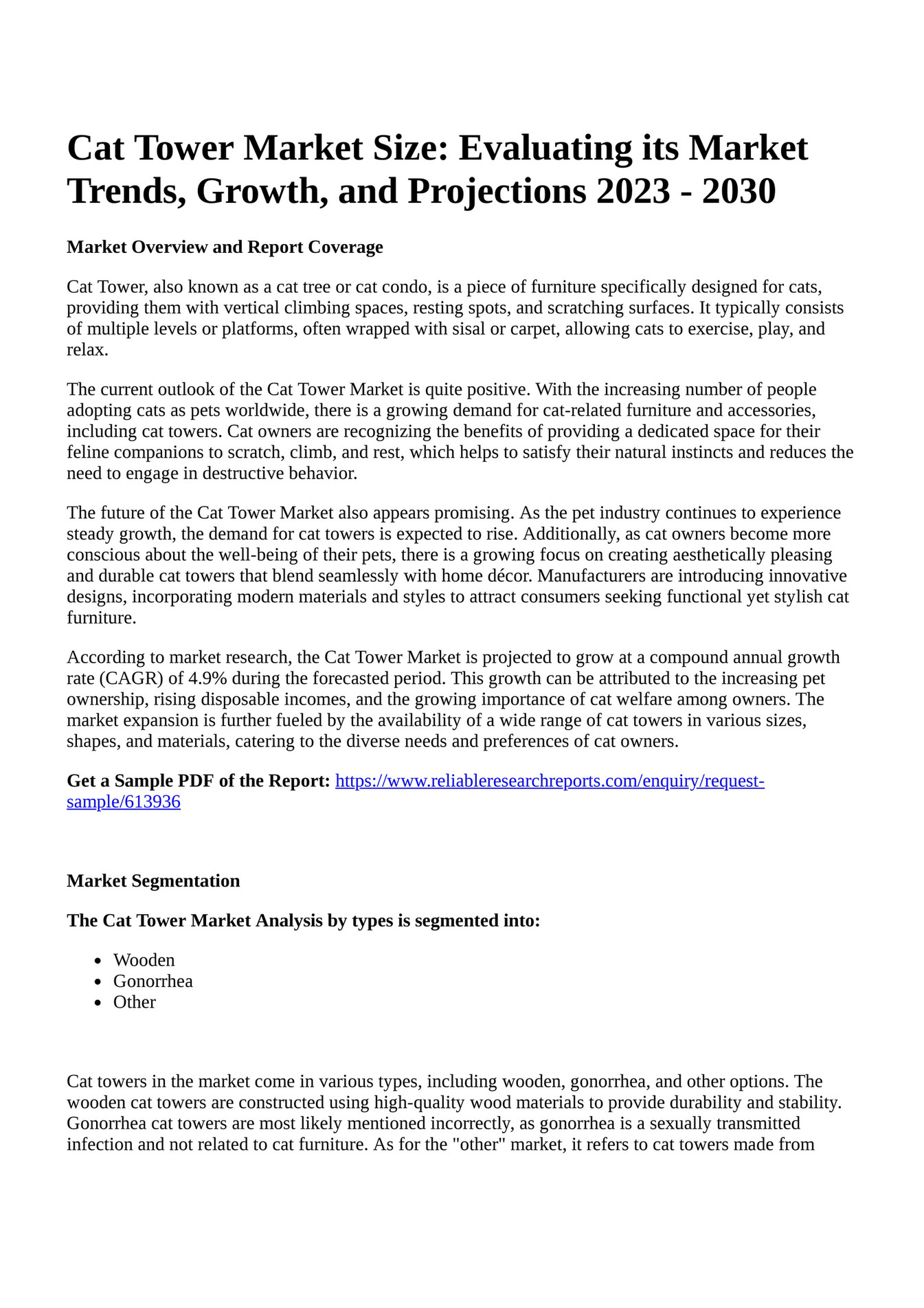 Reportprime Cat Tower Market Size Evaluating Its Market Trends 