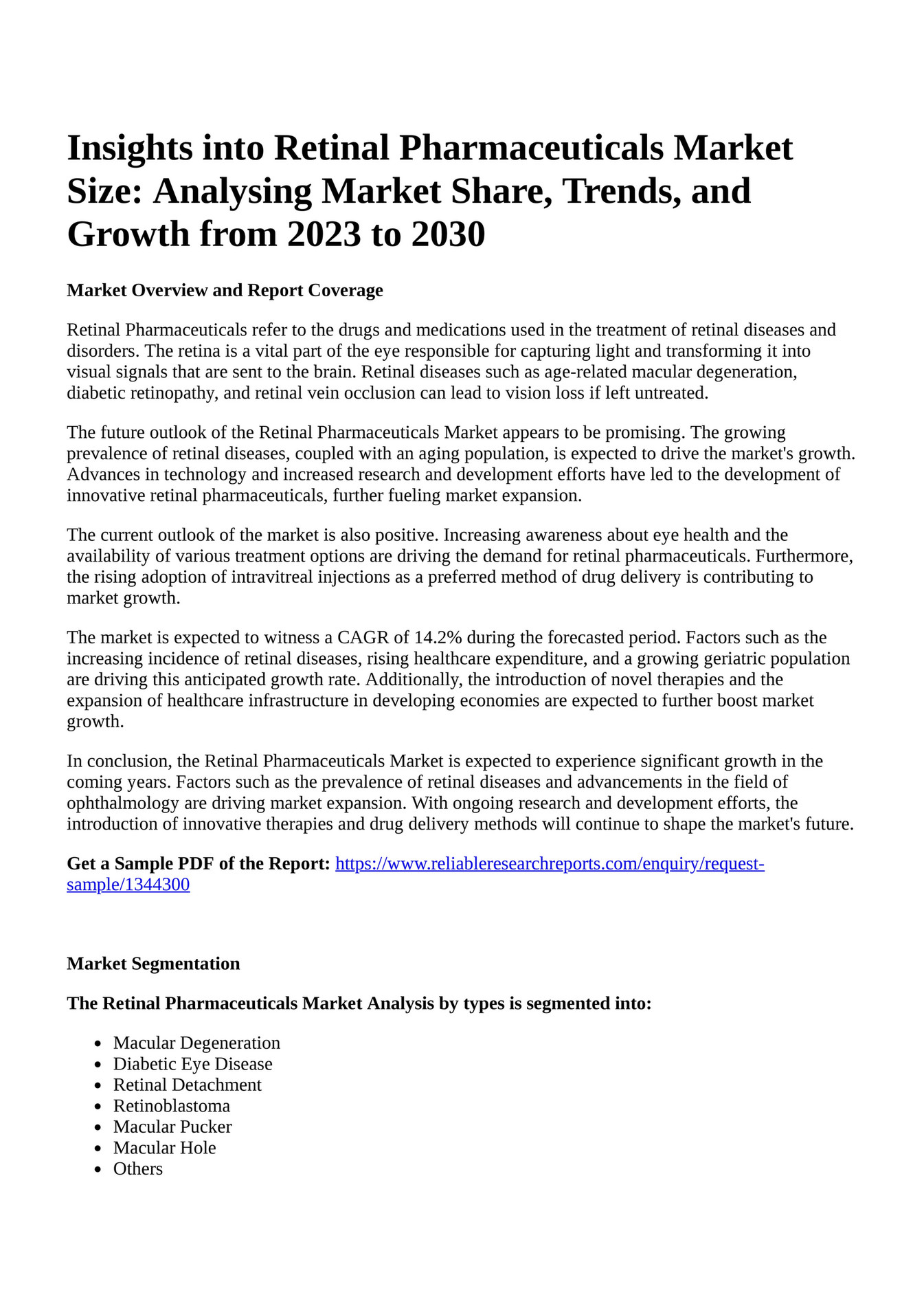 Reportprime Insights into Retinal Pharmaceuticals Market Size