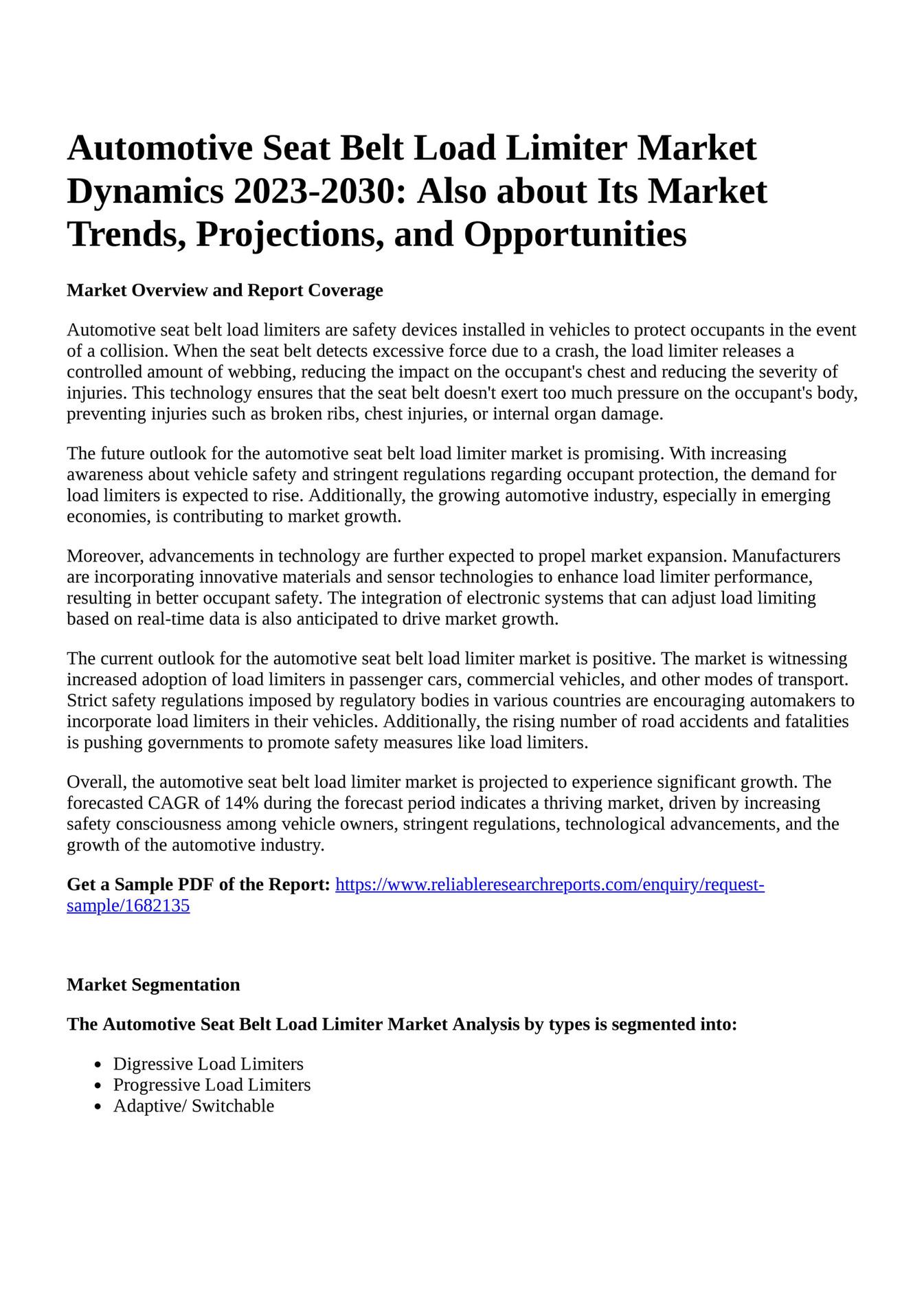 Reportprime Automotive Seat Belt Load Limiter Market Dynamics 2023
