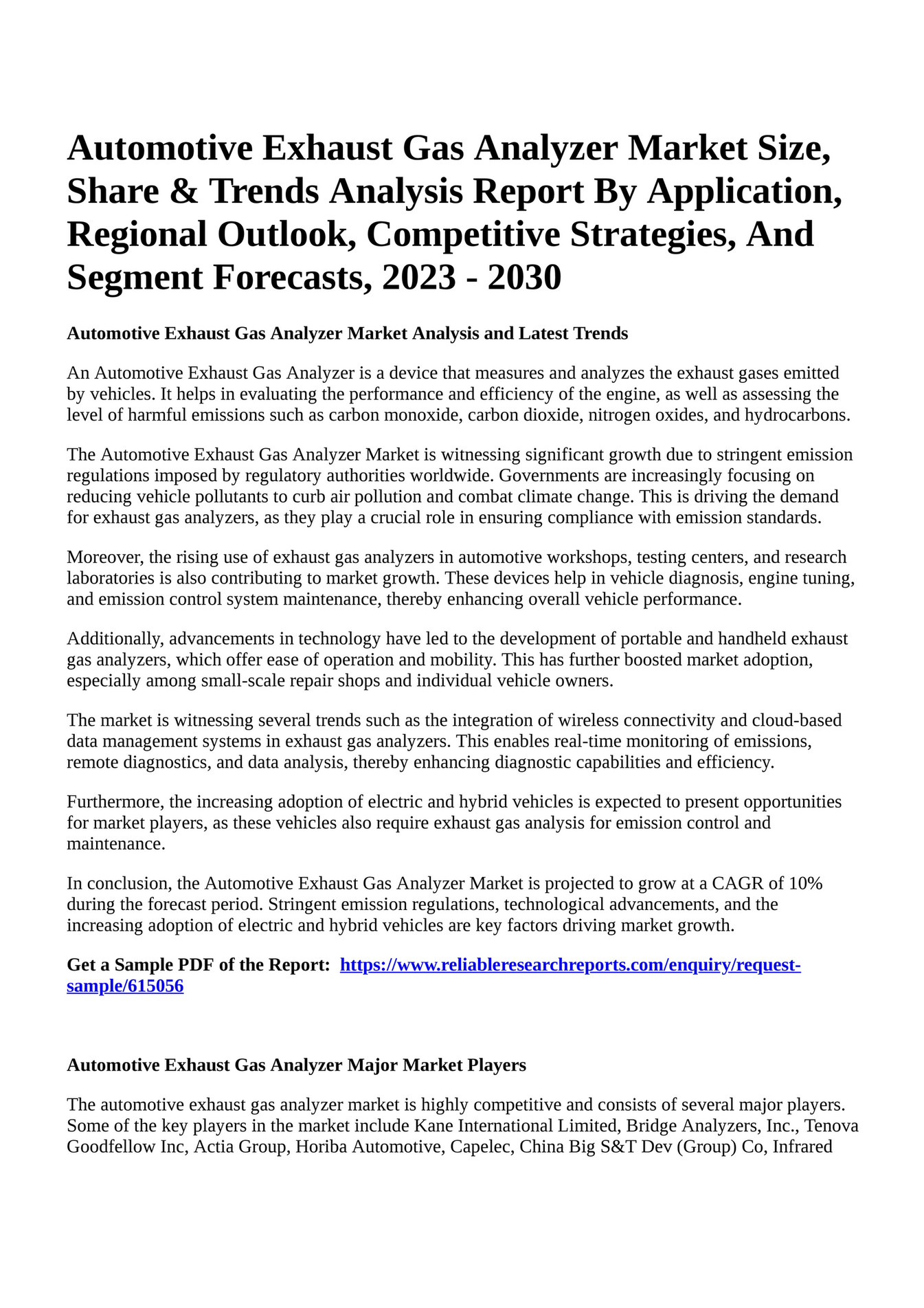 Reportprime Automotive Exhaust Gas Analyzer Market Size, Share