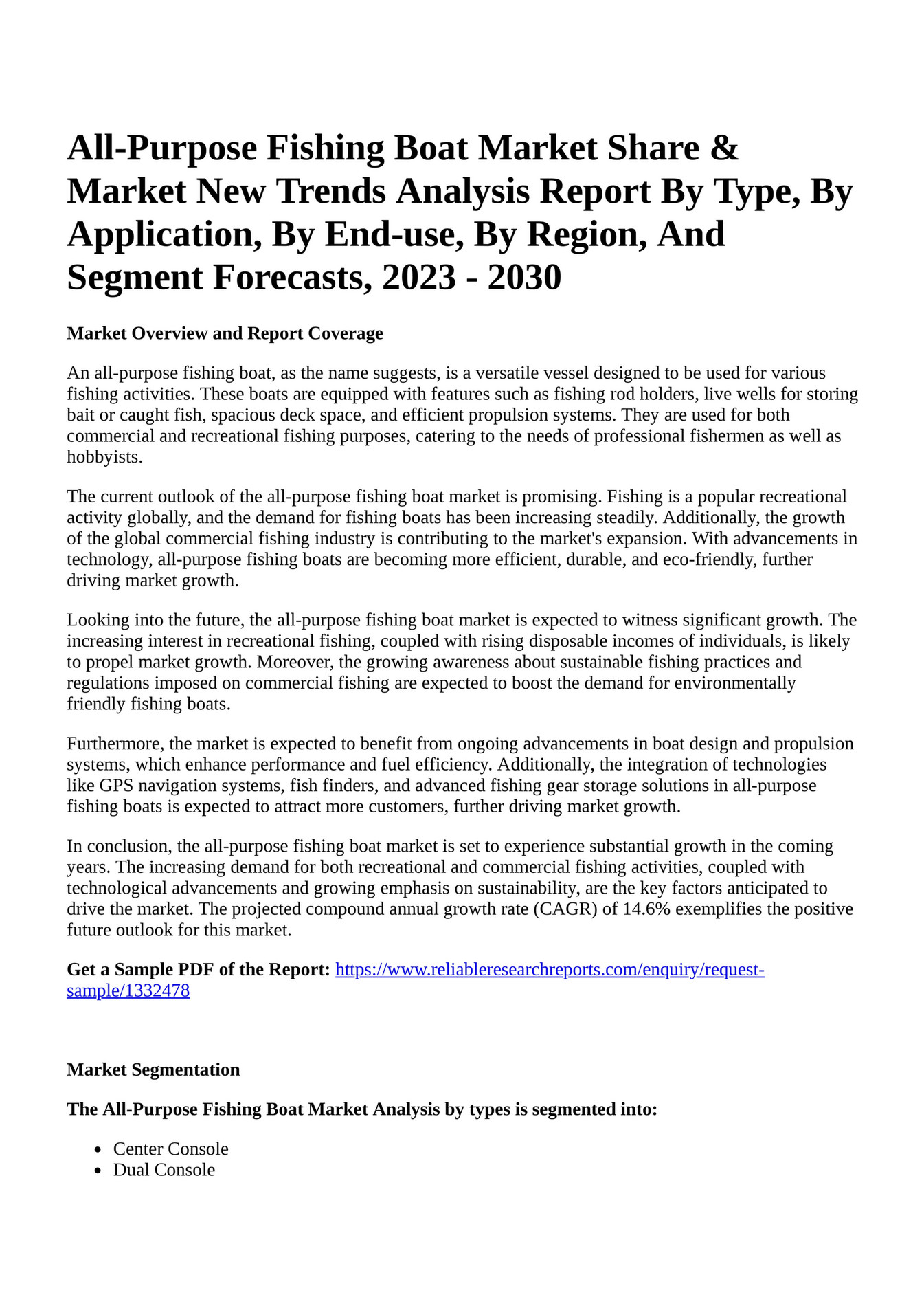 Reportprime AllPurpose Fishing Boat Market Share & Market New Trends