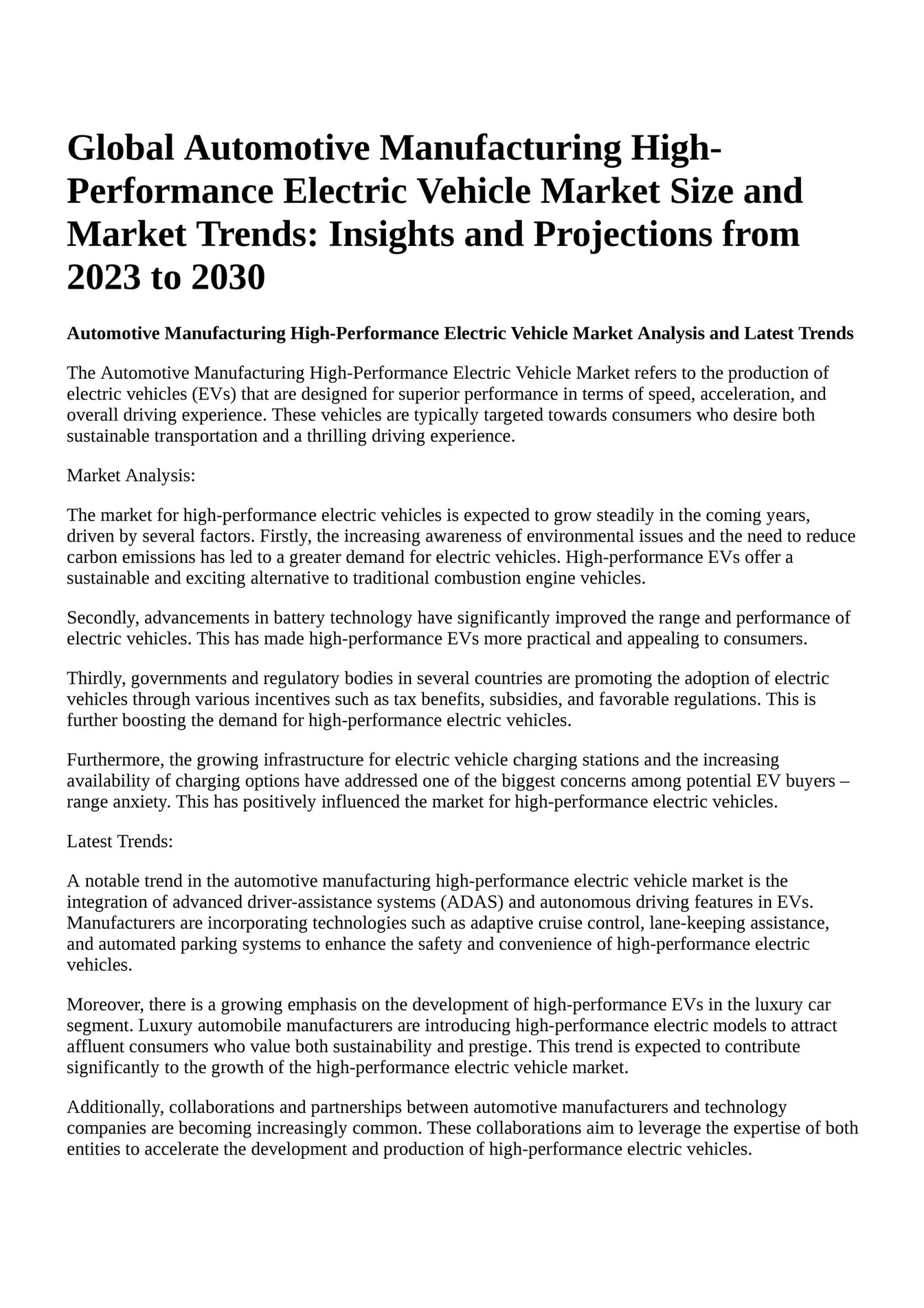 Reportprime Global Automotive Manufacturing HighPerformance Electric