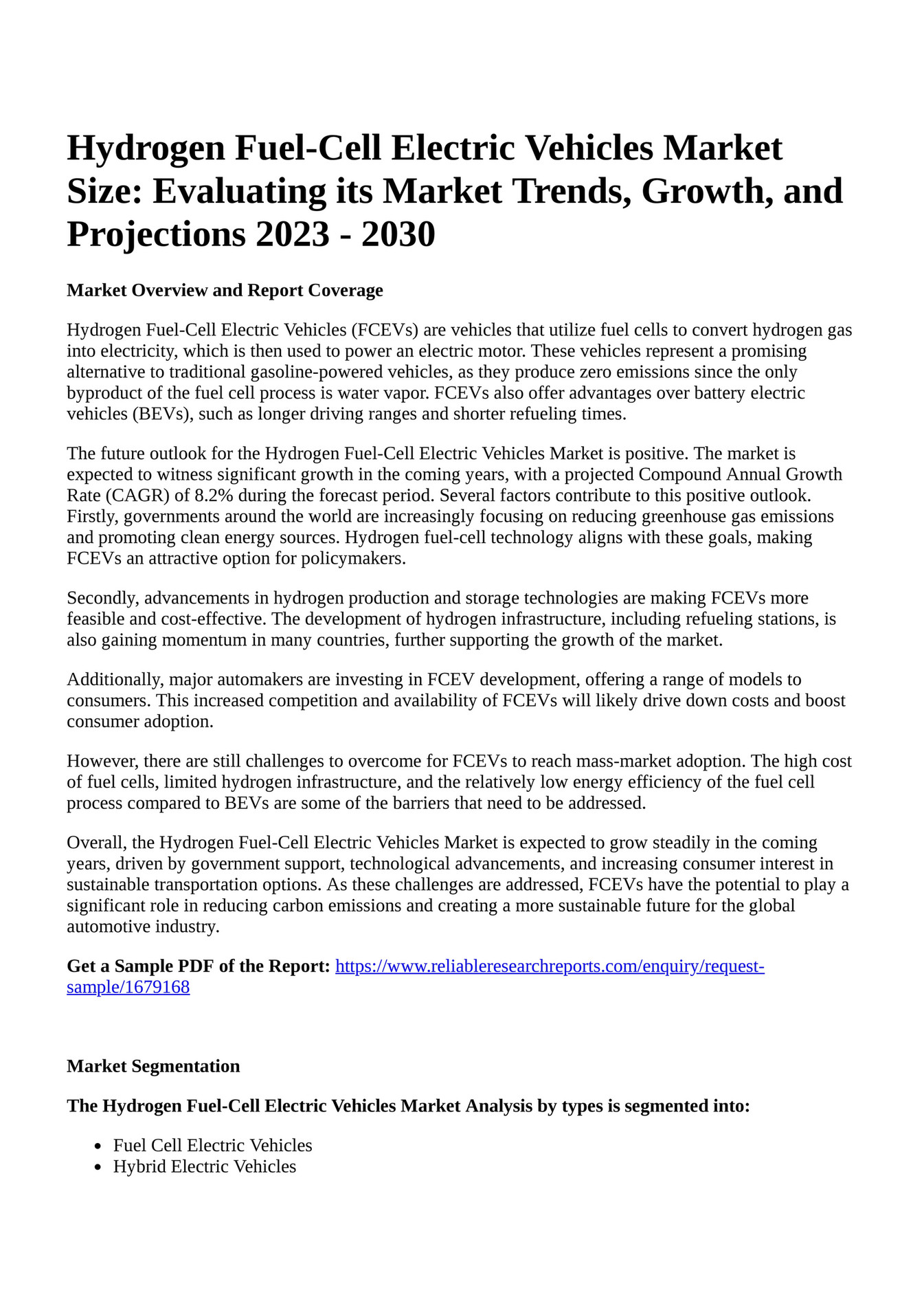 Reportprime Hydrogen FuelCell Electric Vehicles Market Size