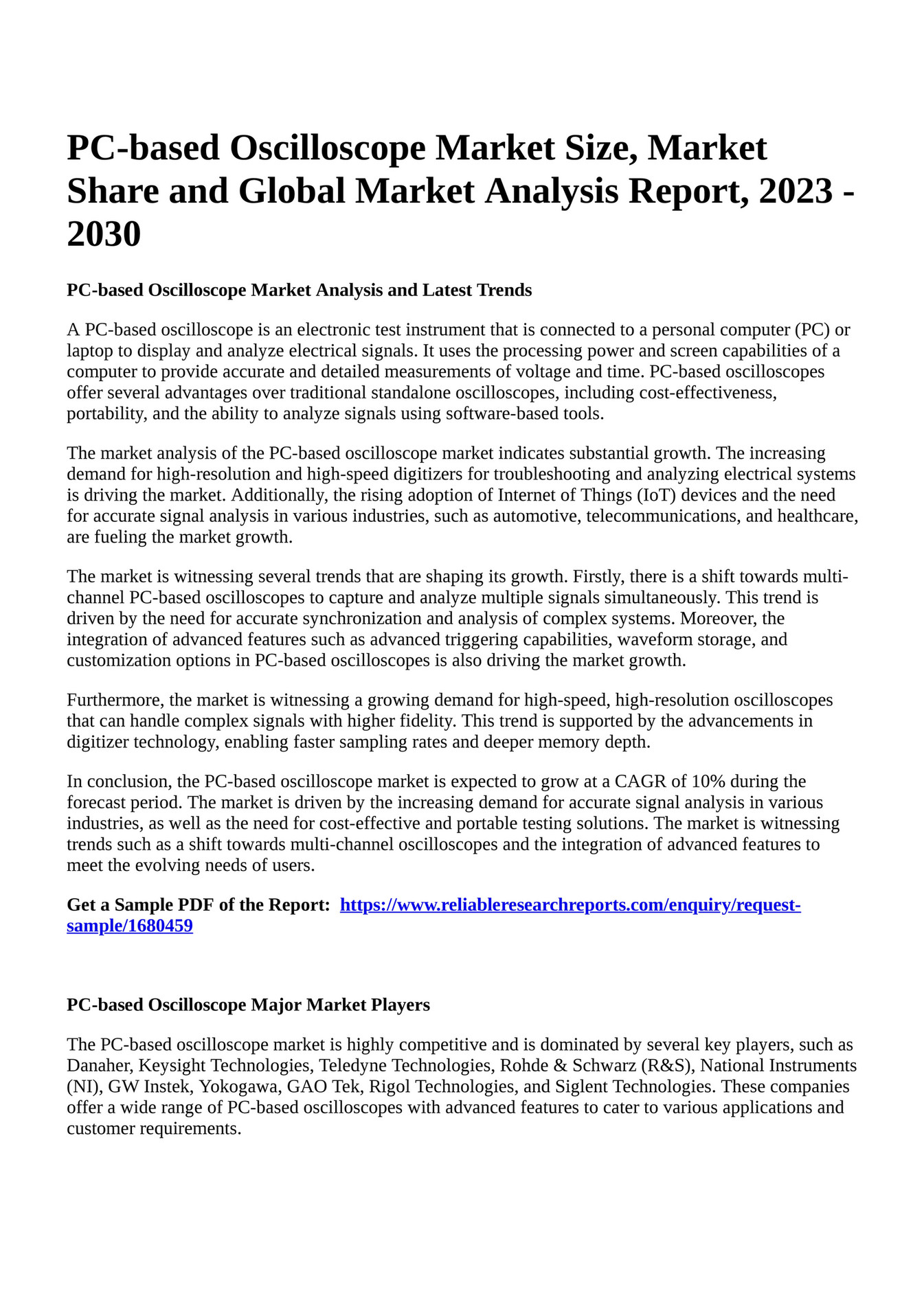 Reportprime PCbased Oscilloscope Market Size, Market Share and