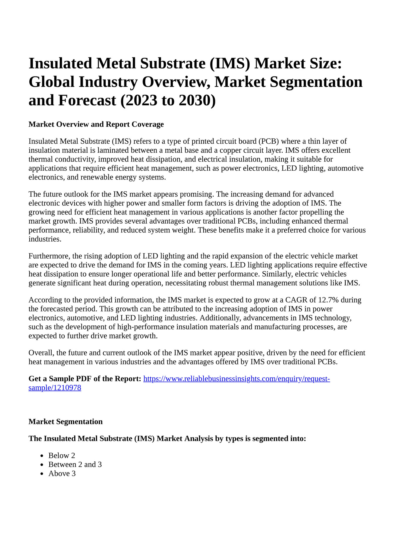 Reportprime Insulated Metal Substrate (IMS) Market Size Global