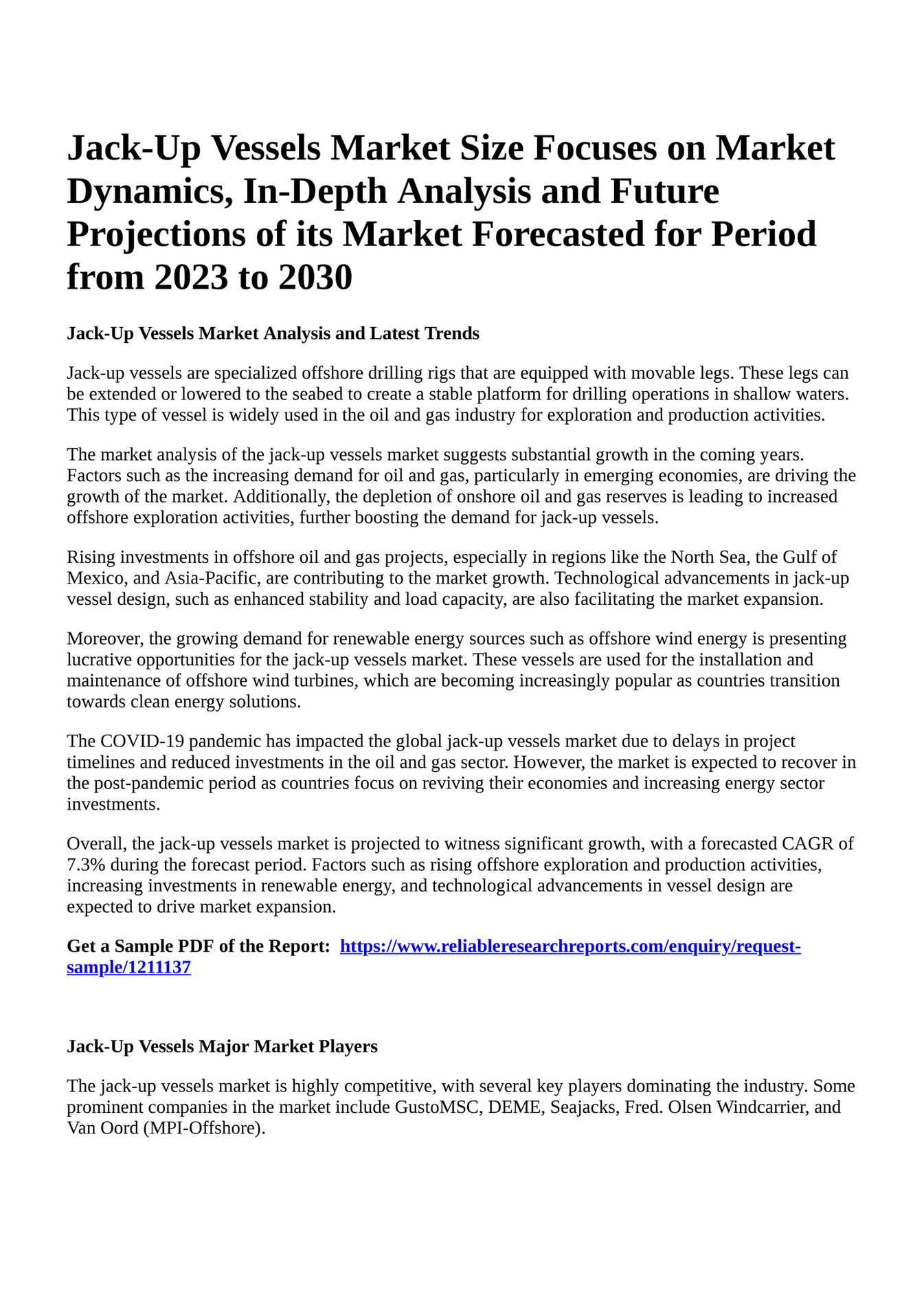 Reportprime JackUp Vessels Market Size Focuses on Market Dynamics