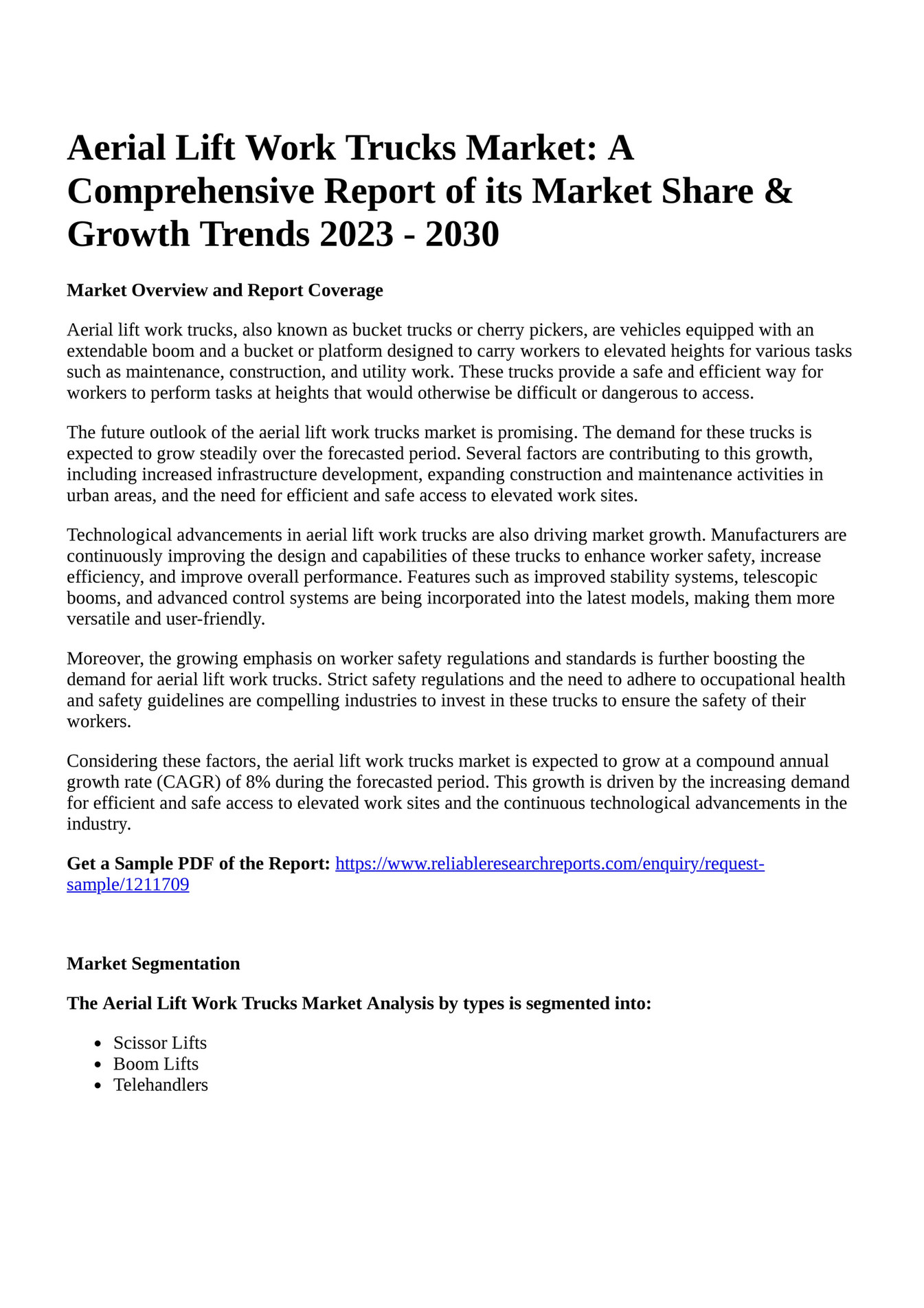 Reportprime Aerial Lift Work Trucks Market A Comprehensive Report of