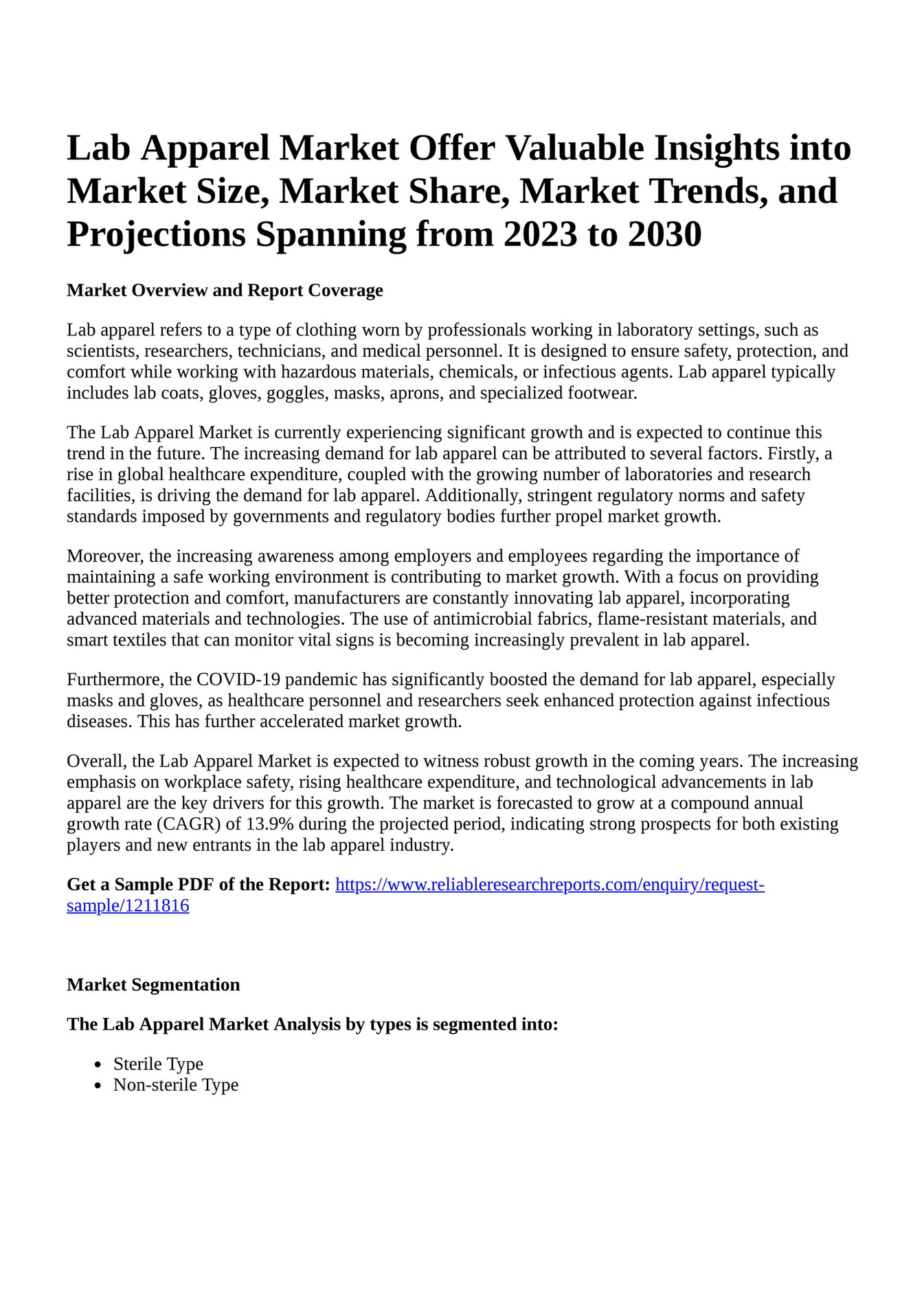 Reportprime Lab Apparel Market Offer Valuable Insights into Market