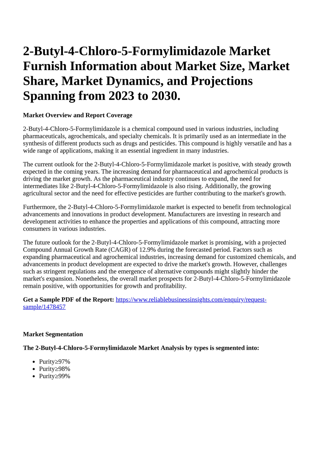 Reportprime Butyl Chloro Formylimidazole Market Furnish Information About Market Size