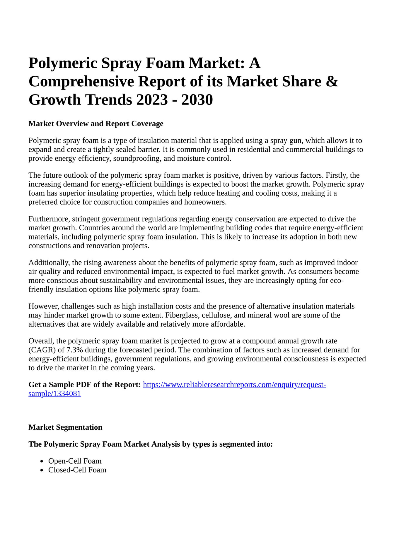 Reportprime Polymeric Spray Foam Market A Comprehensive Report of