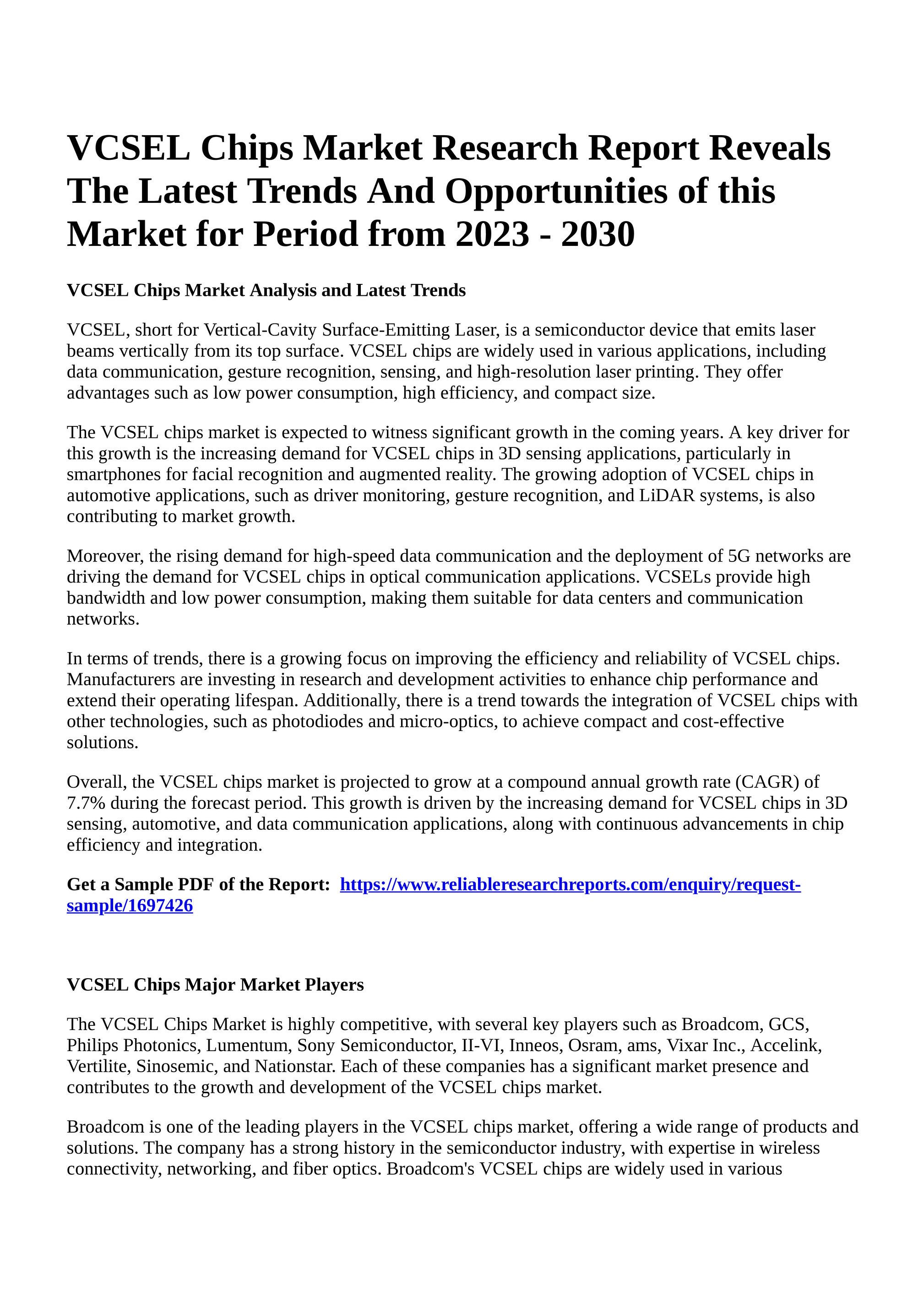 VCSEL Market - Vertical Cavity Surface Emitting Laser - Demand,  Manufacturers & Trends