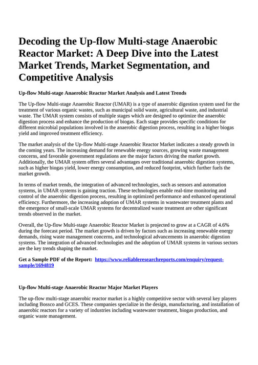 Reportprime - Decoding the Up-flow Multi-stage Anaerobic Reactor Market 