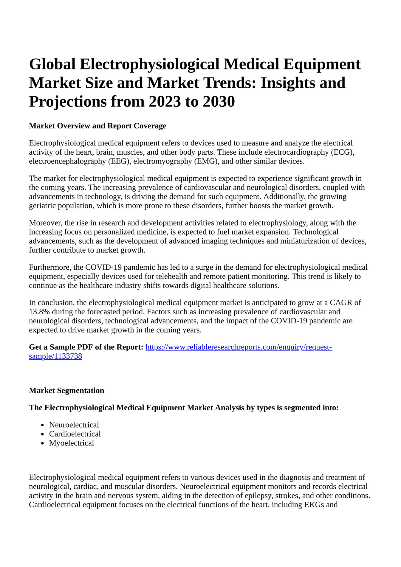 Reportprime Global Electrophysiological Medical Equipment Market Size