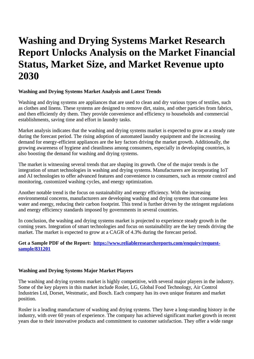Reportprime - Washing and Drying Systems Market Research Report ...