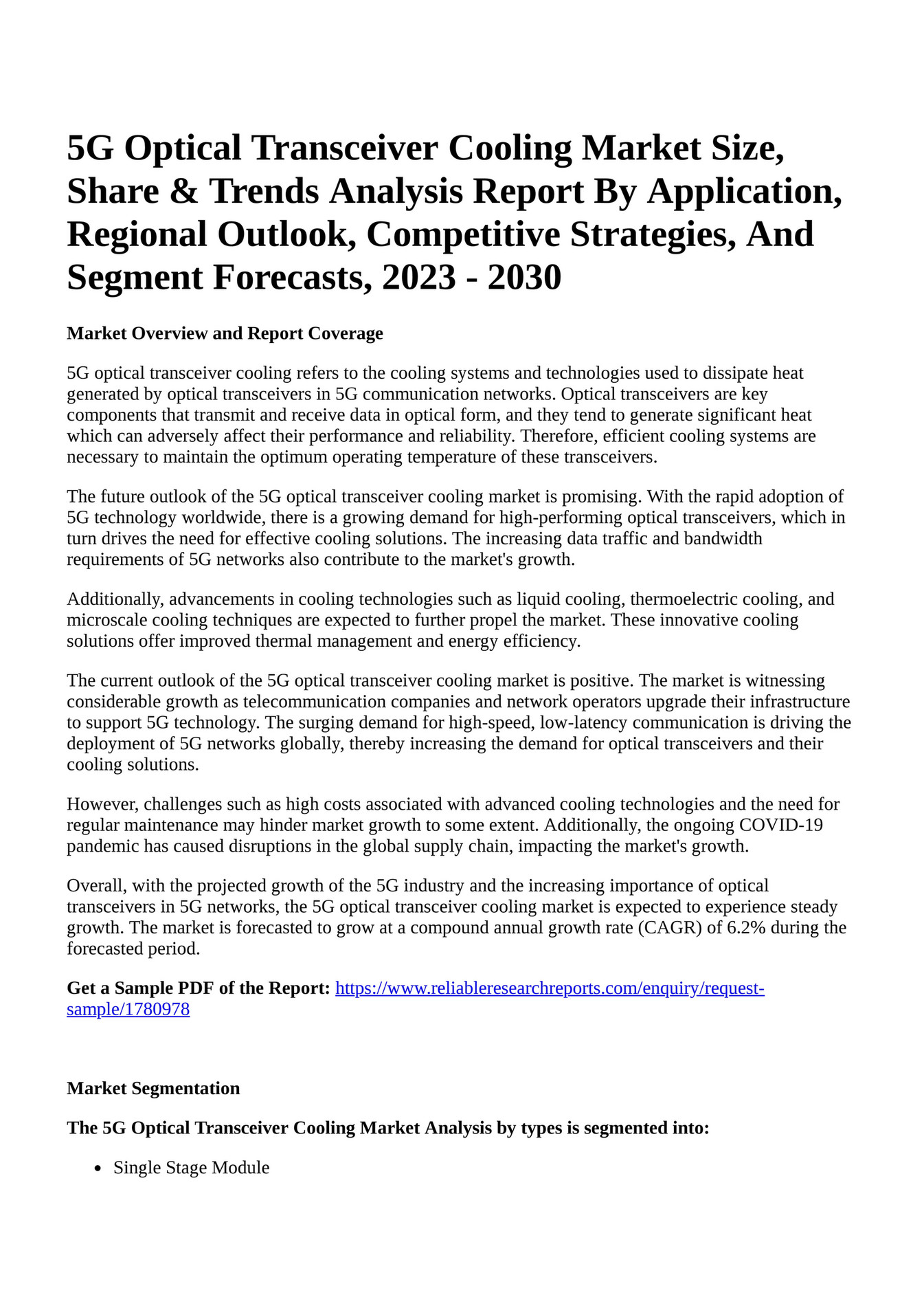 Reportprime 5G Optical Transceiver Cooling Market Size, Share