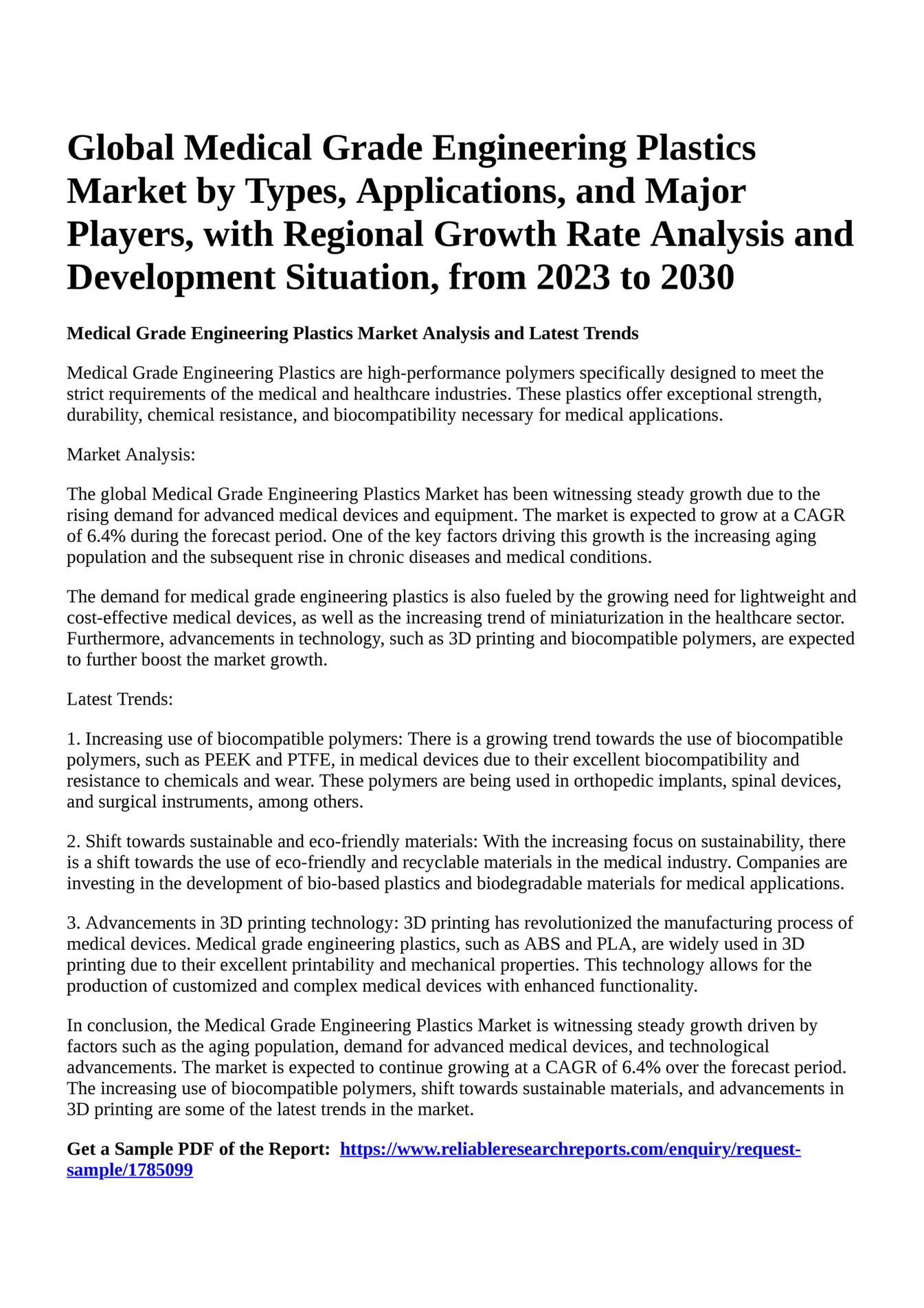 Reportprime Global Medical Grade Engineering Plastics Market by Types