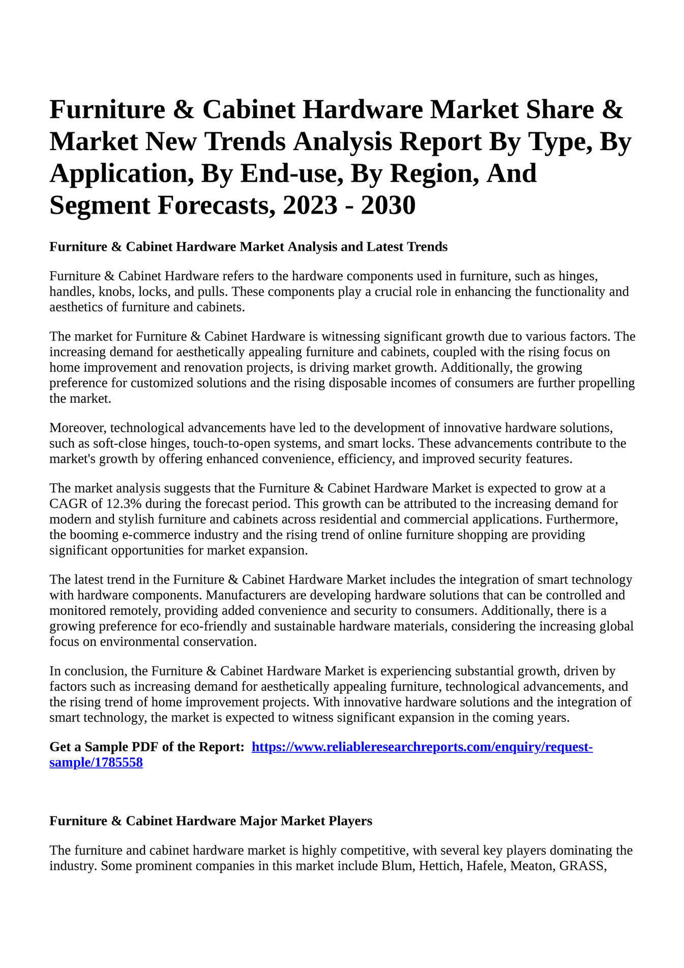 Reportprime Furniture & Hardware Market Share & Market New