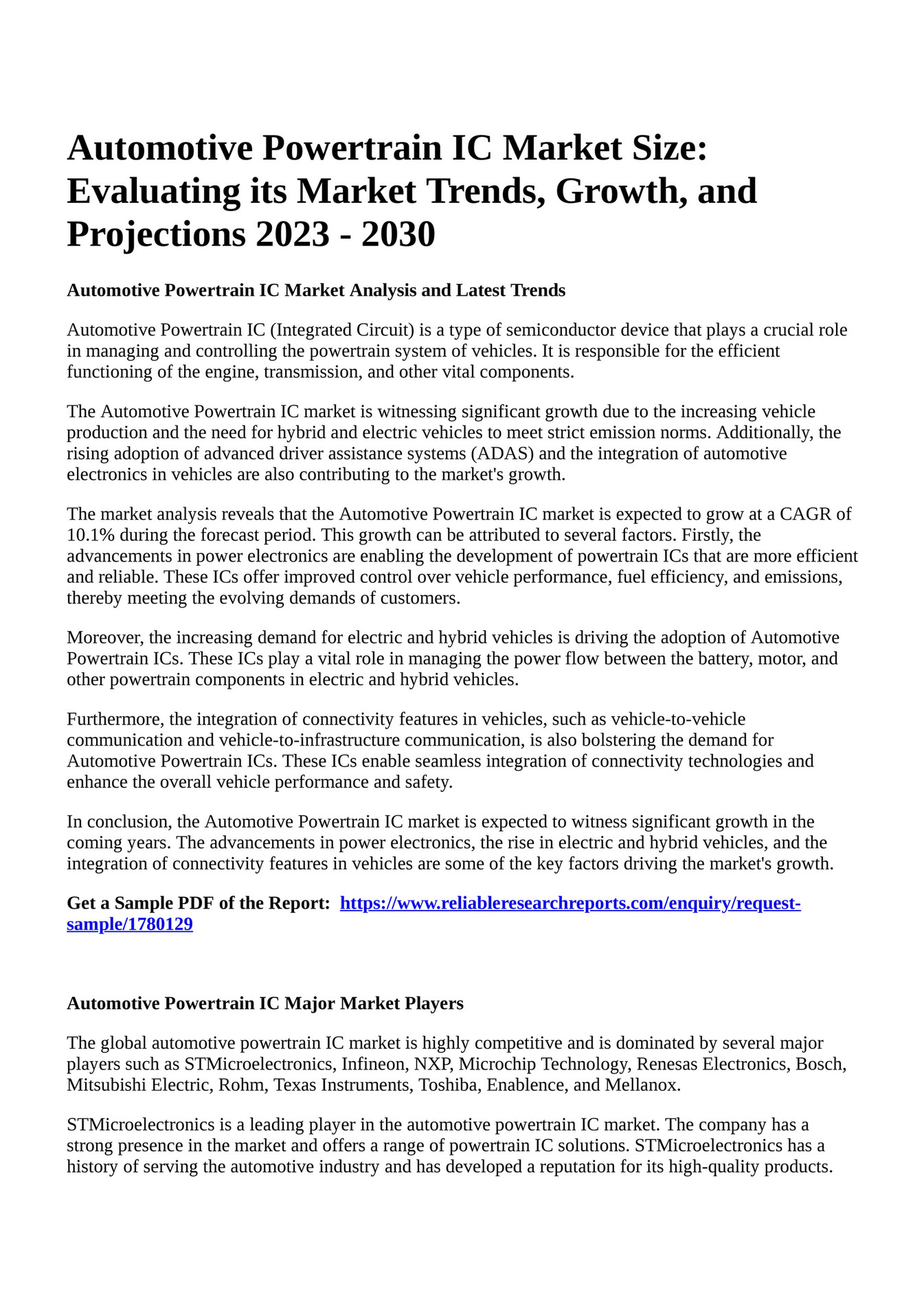 Reportprime Automotive Powertrain IC Market Size Evaluating its