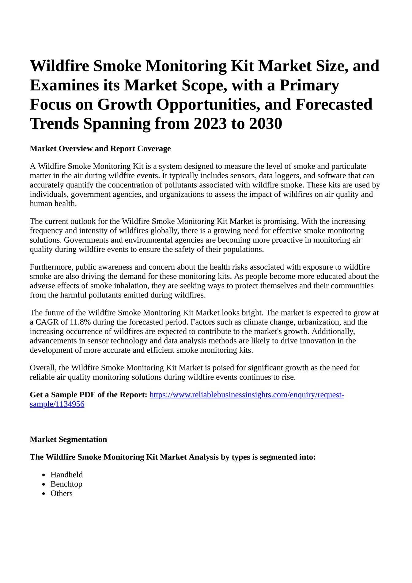 Reportprime Wildfire Smoke Monitoring Kit Market Size, and Examines