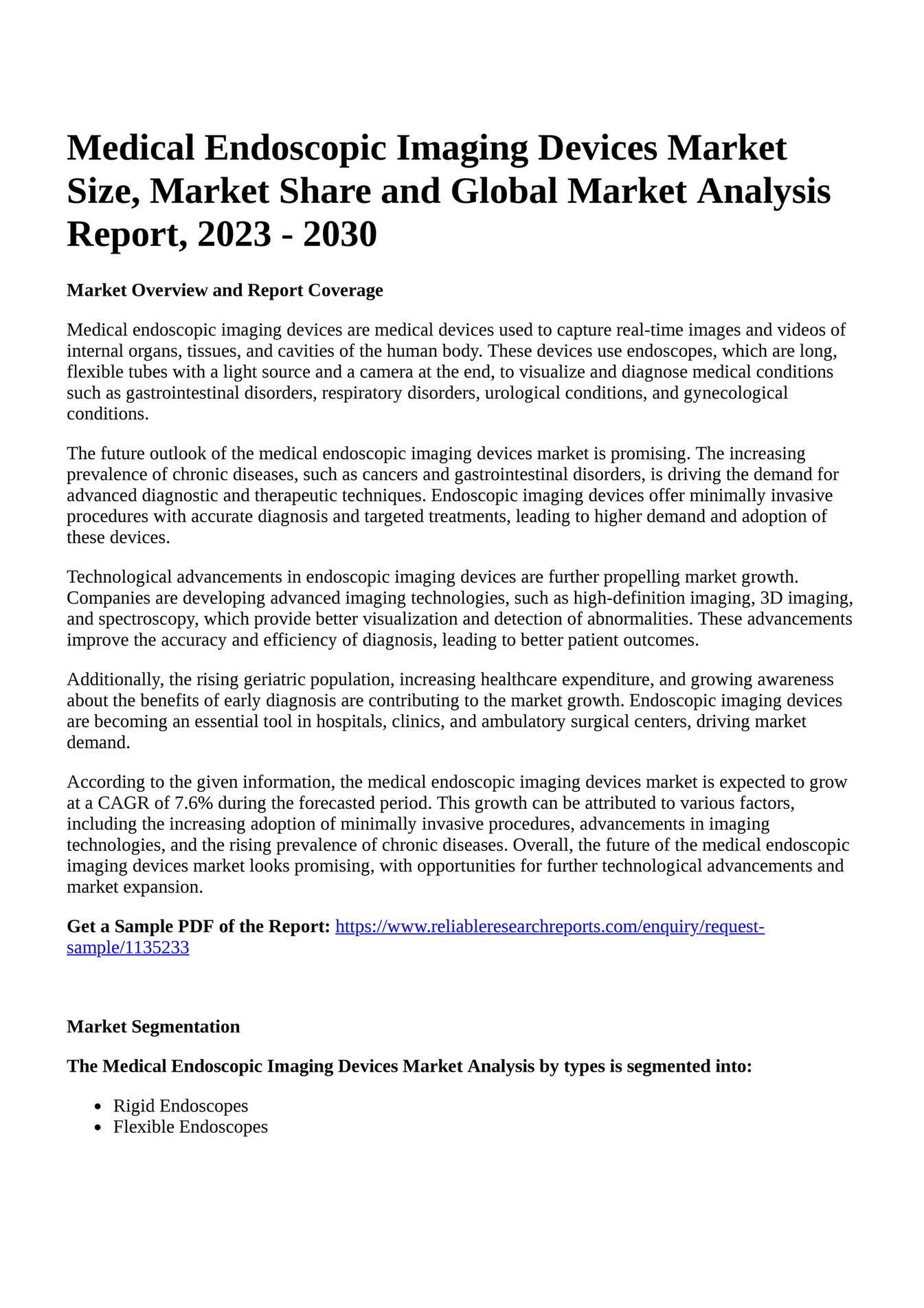Reportprime Medical Endoscopic Imaging Devices Market Size, Market
