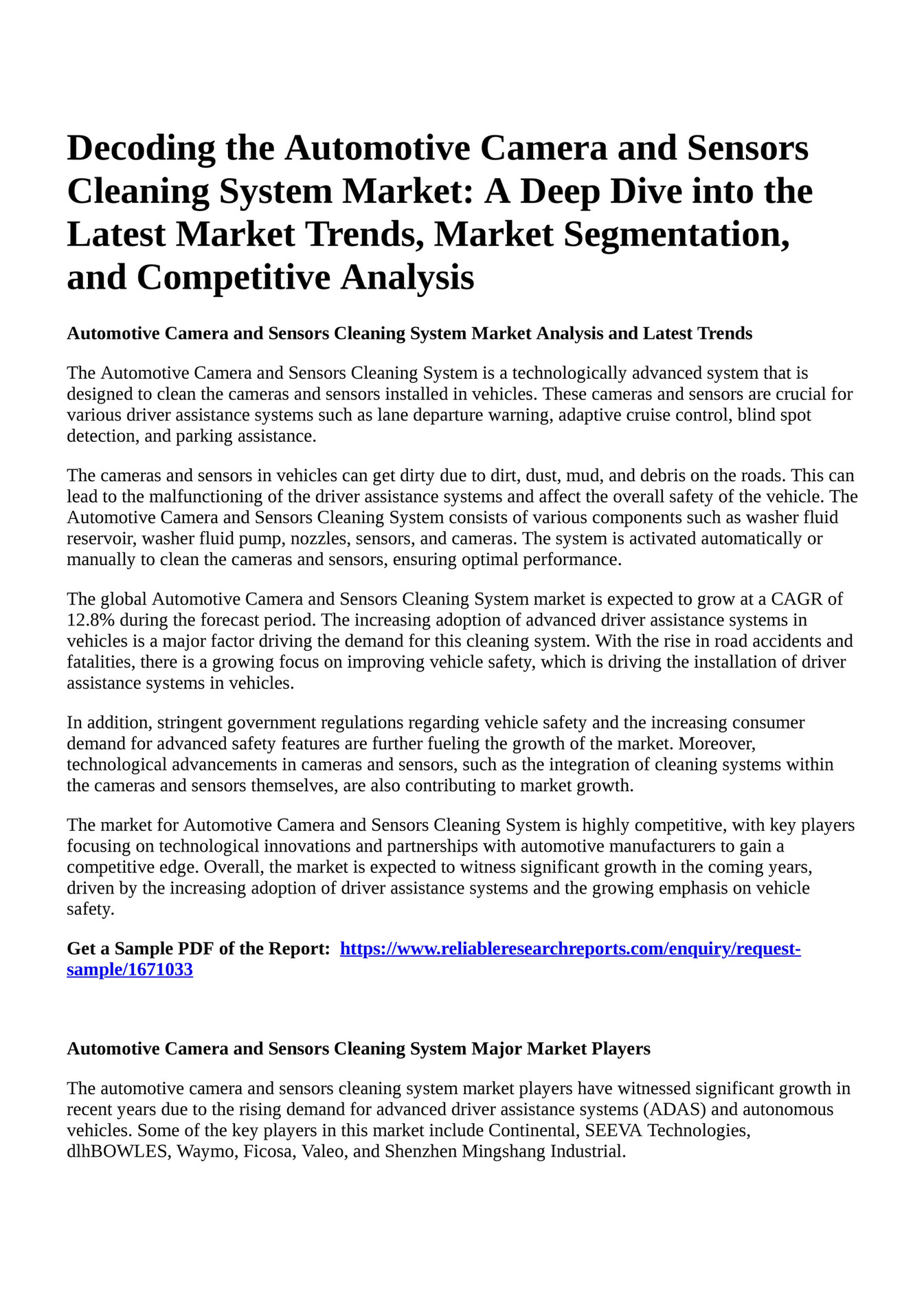 Reportprime Decoding the Automotive Camera and Sensors Cleaning