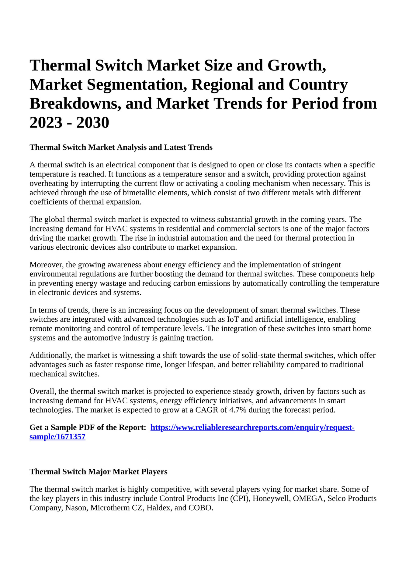 Reportprime Thermal Switch Market Size and Growth, Market