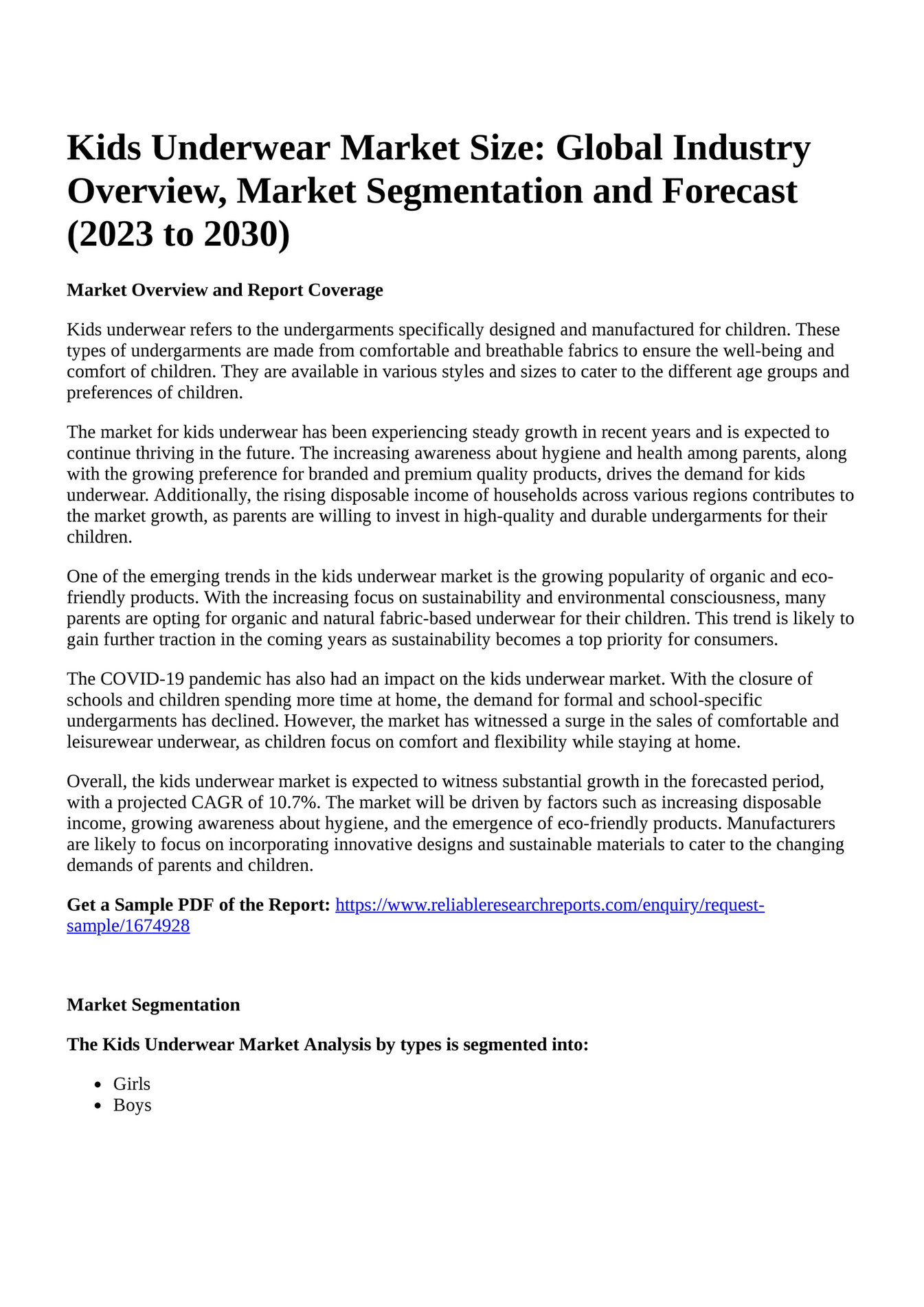 Reportprime Kids Underwear Market Size Global Industry Overview