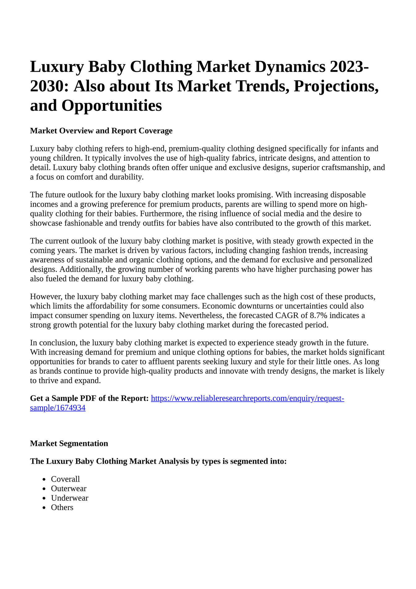 Reportprime Luxury Baby Clothing Market Dynamics 20232030 Also