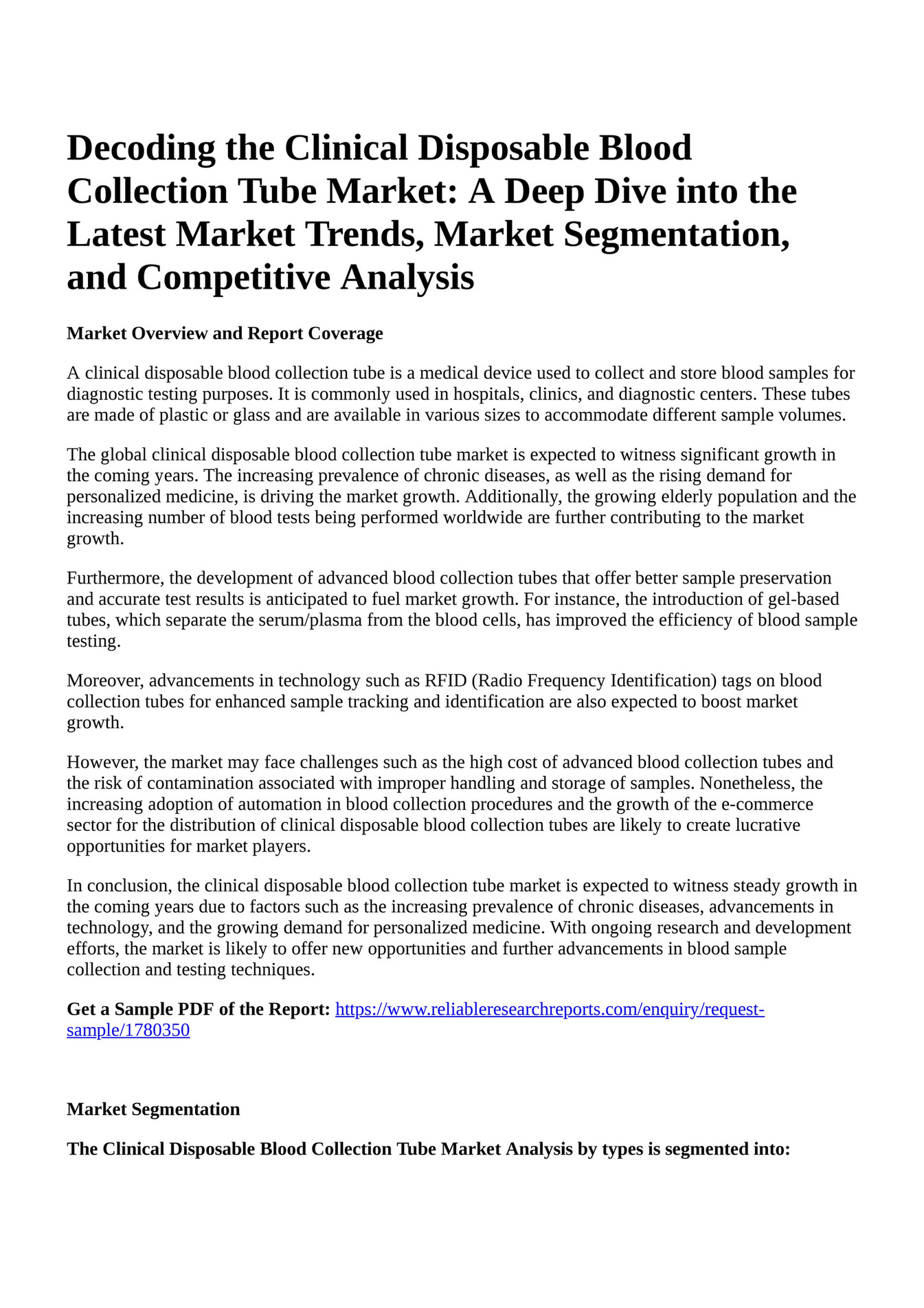 Reportprime Decoding the Clinical Disposable Blood Collection Tube Market A Deep Dive into