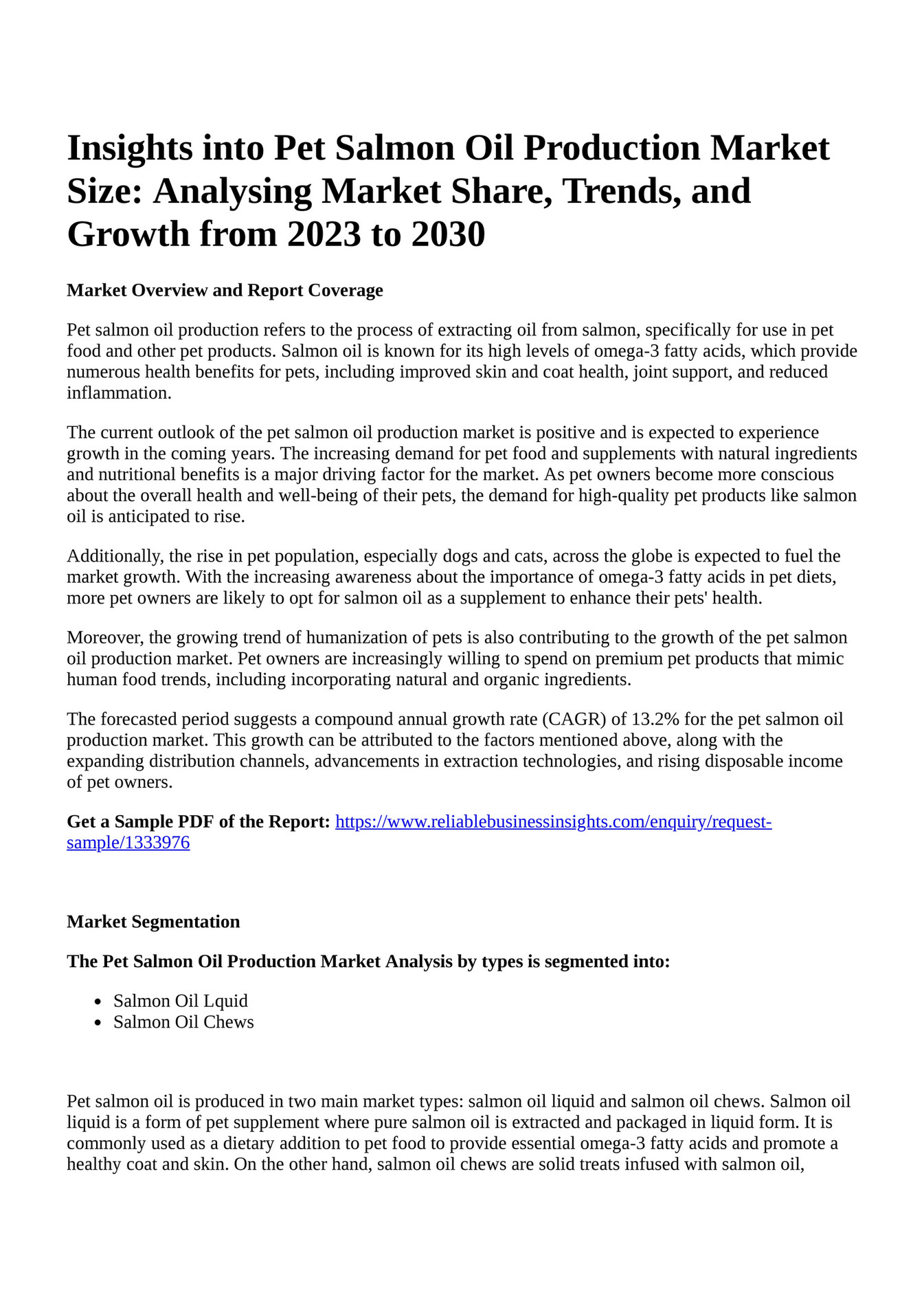 Reportprime Insights into Pet Salmon Oil Production Market Size