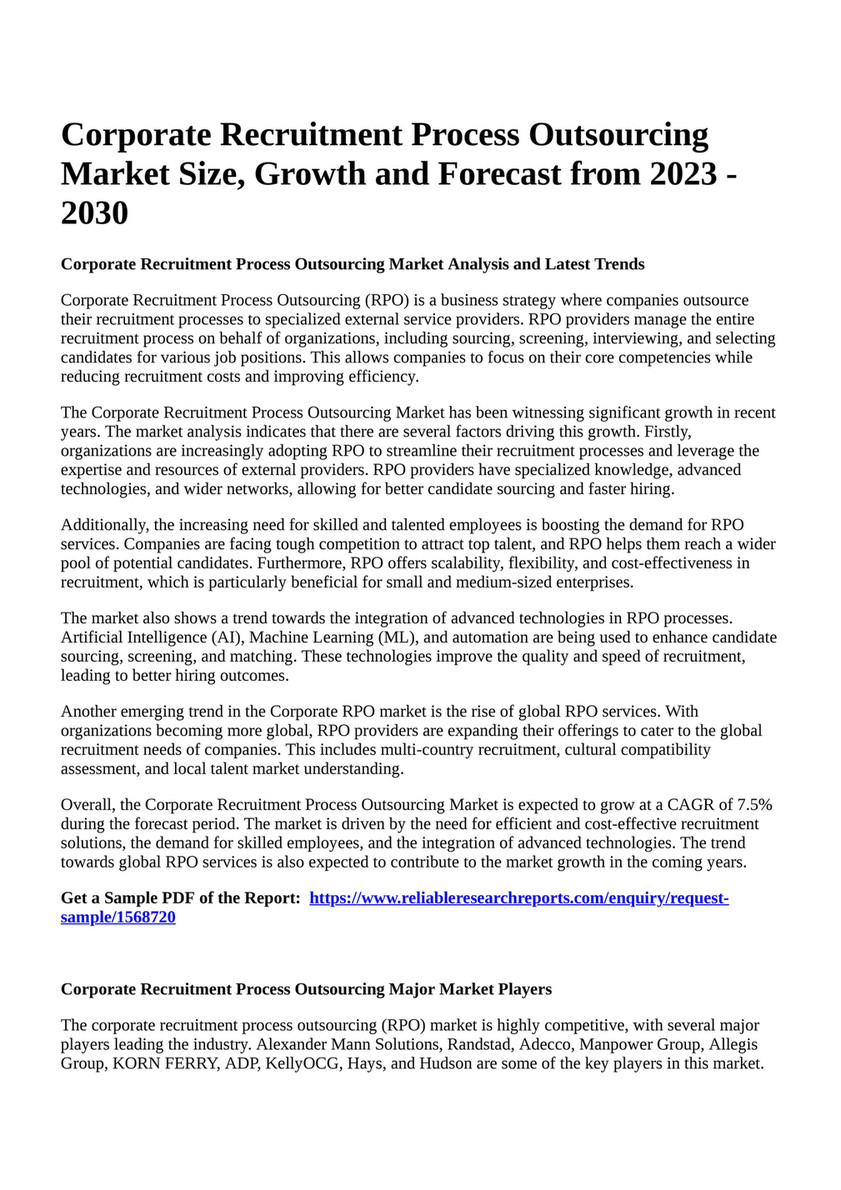 Reportprime - Corporate Recruitment Process Outsourcing Market 