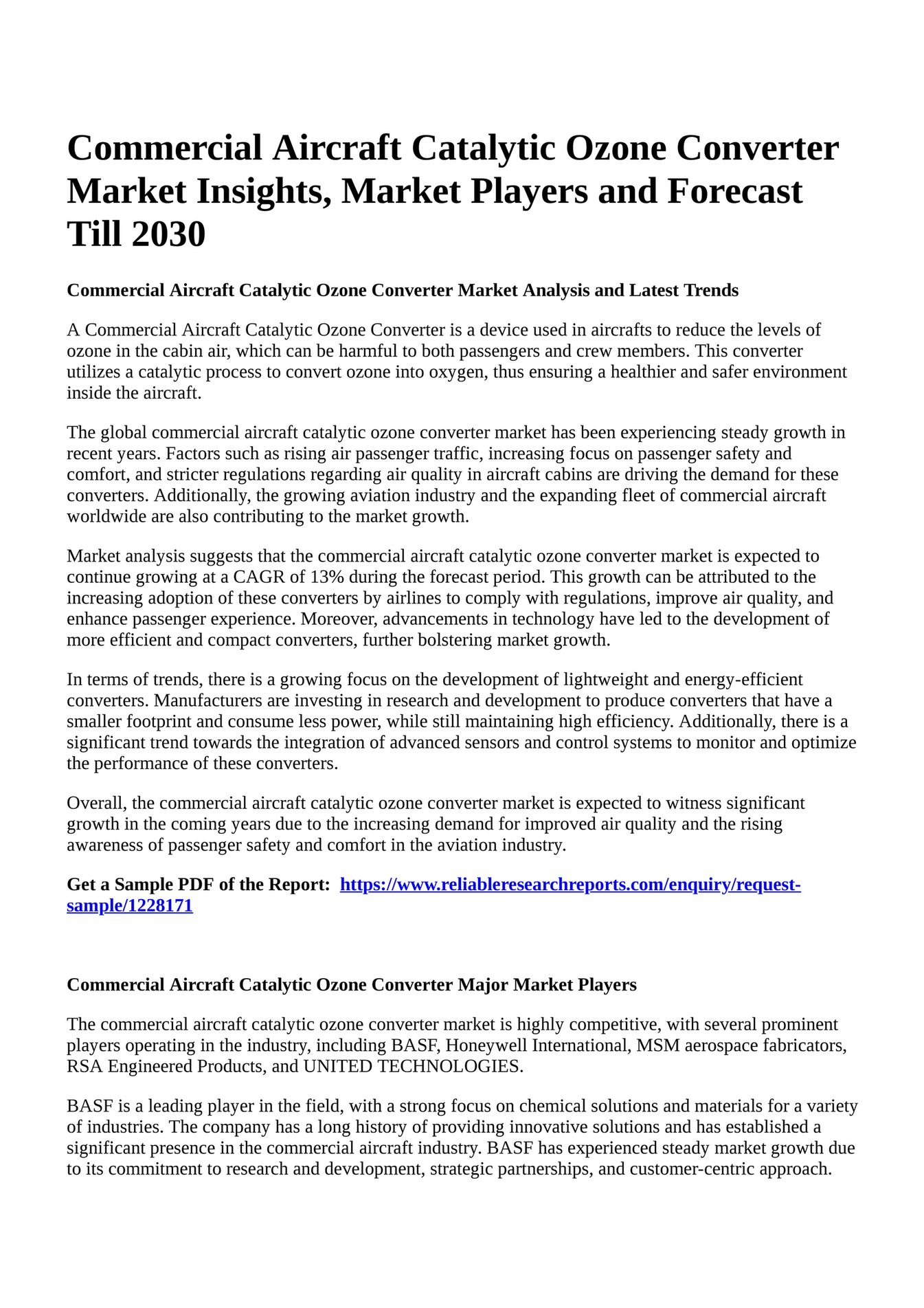 Reportprime Commercial Aircraft Catalytic Ozone Converter Market