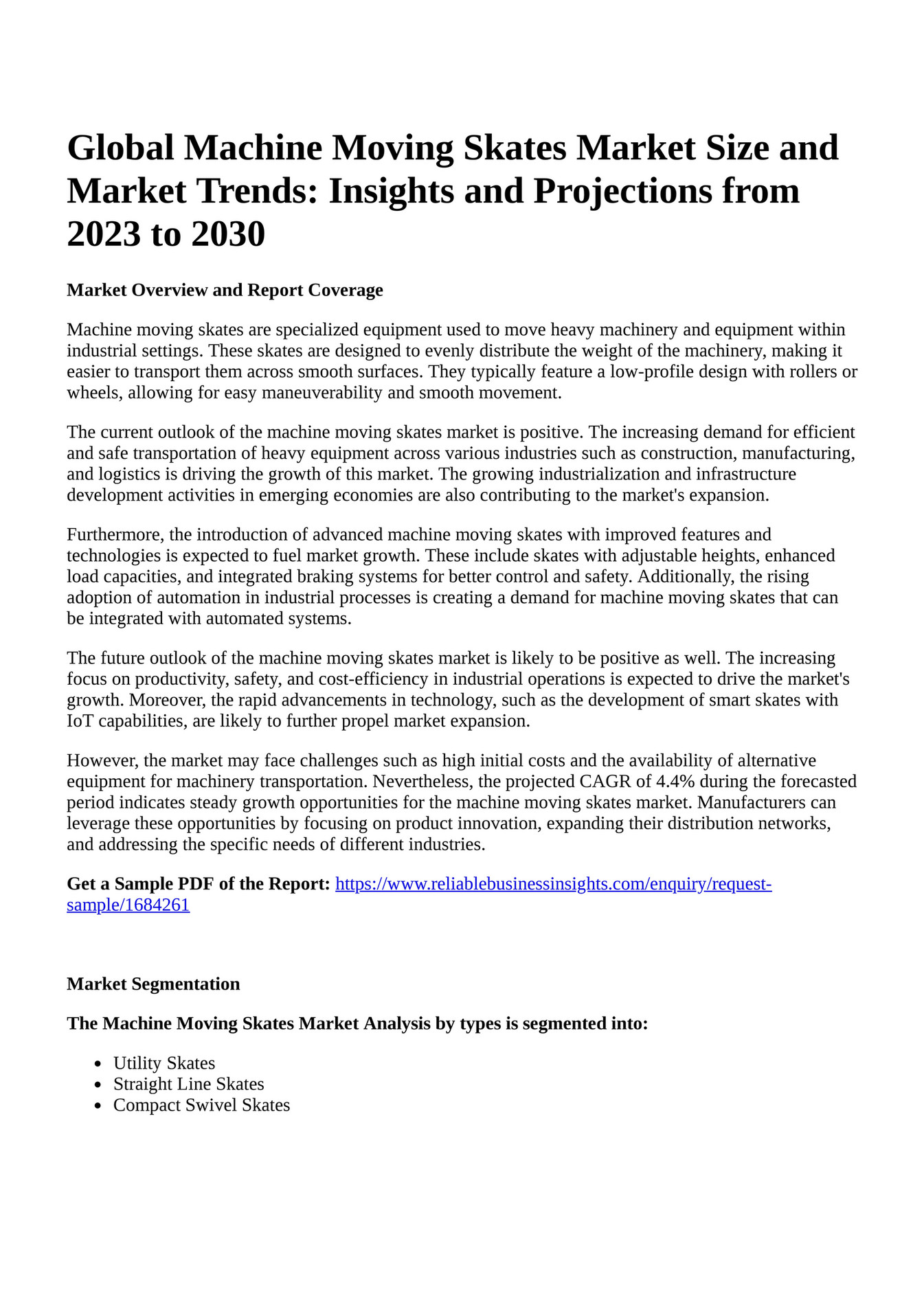 Reportprime Global Machine Moving Skates Market Size and Market