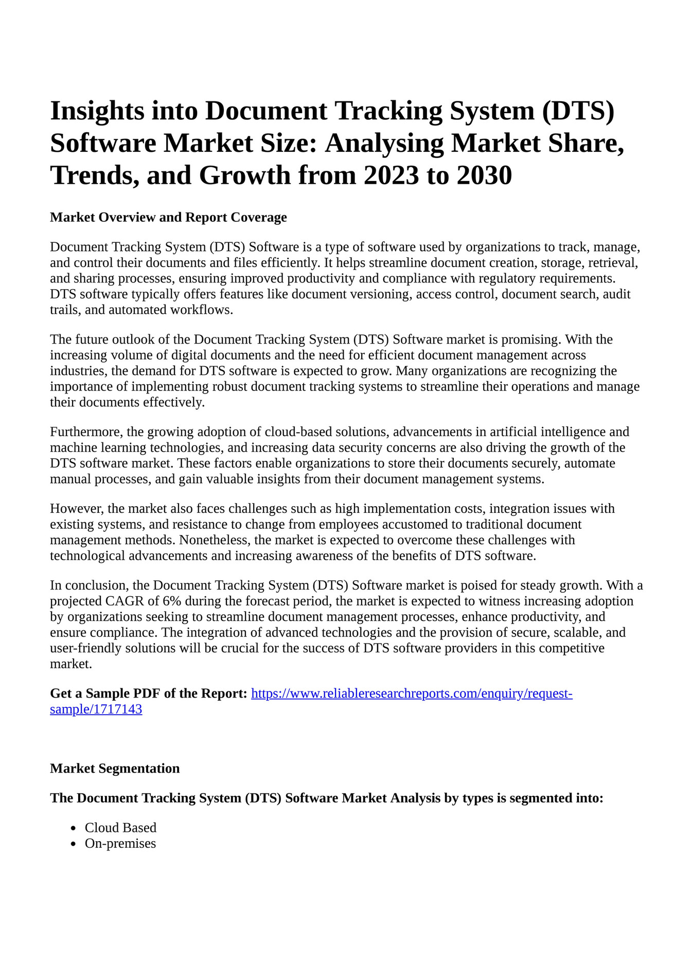 Reportprime Insights Into Document Tracking System DTS Software Reportprime insights into document tracking system dts software