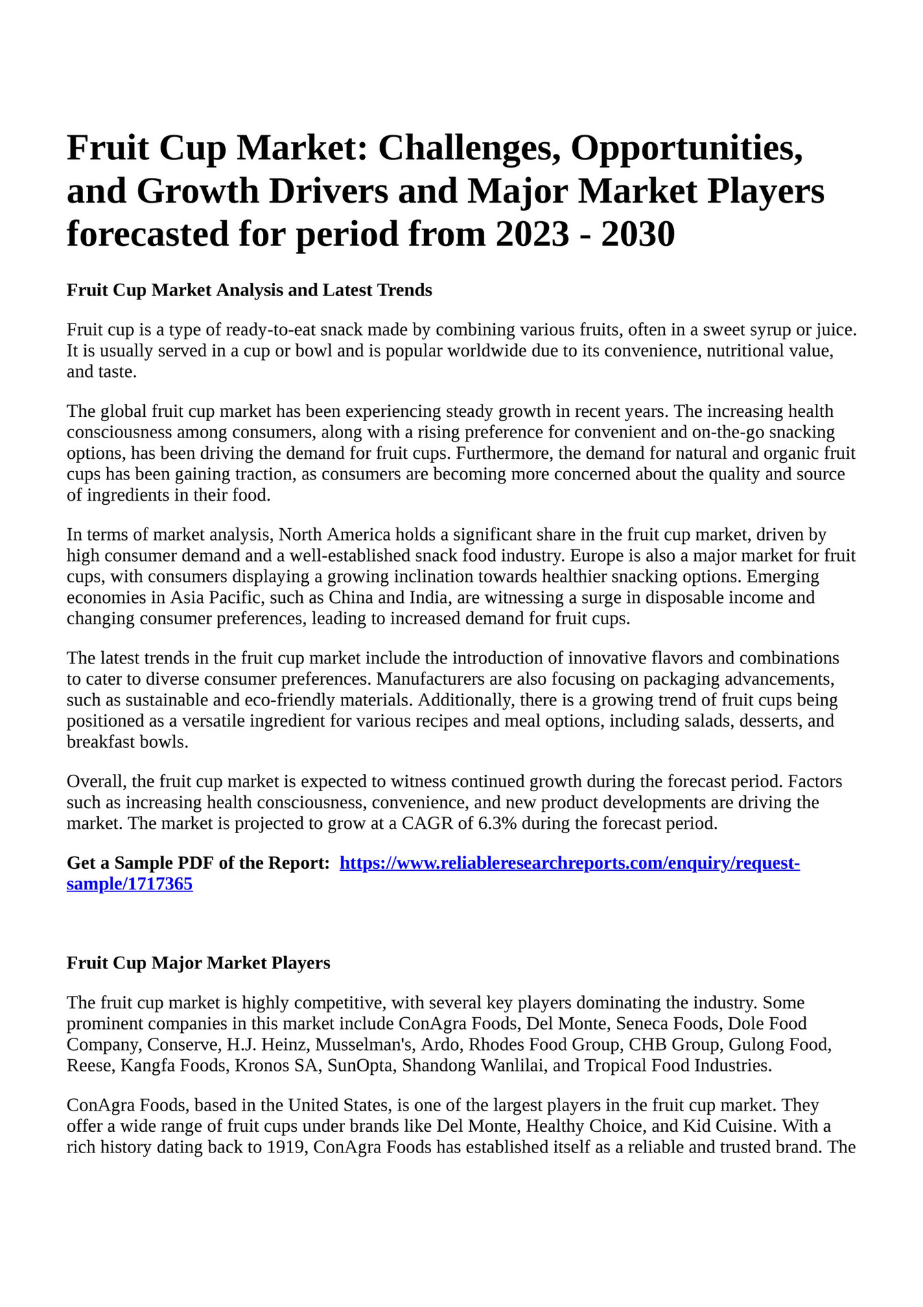 Reportprime Fruit Cup Market Challenges, Opportunities, and Growth