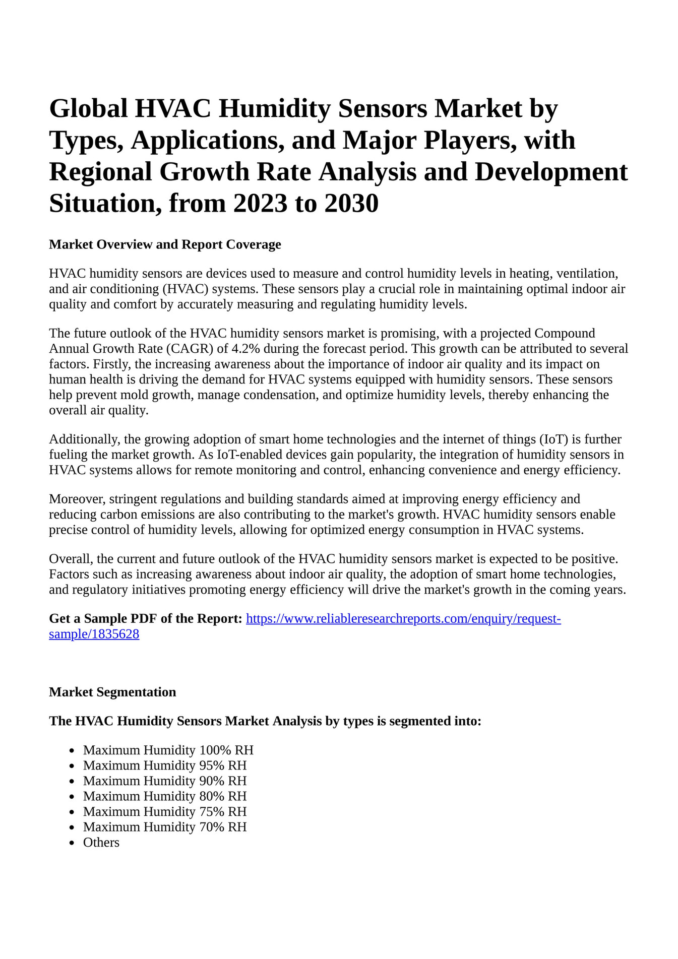 Reportprime Global HVAC Humidity Sensors Market by Types