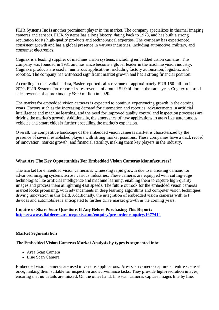 Reportprime - Embedded Vision Cameras Market Size: Global Industry  Overview, Market Segmentation and Forecast (2023 to 2030) - Page 2-3