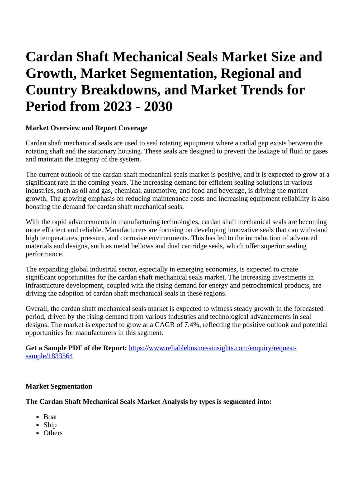 Reportprime - Cardan Shaft Mechanical Seals Market Size and Growth ...