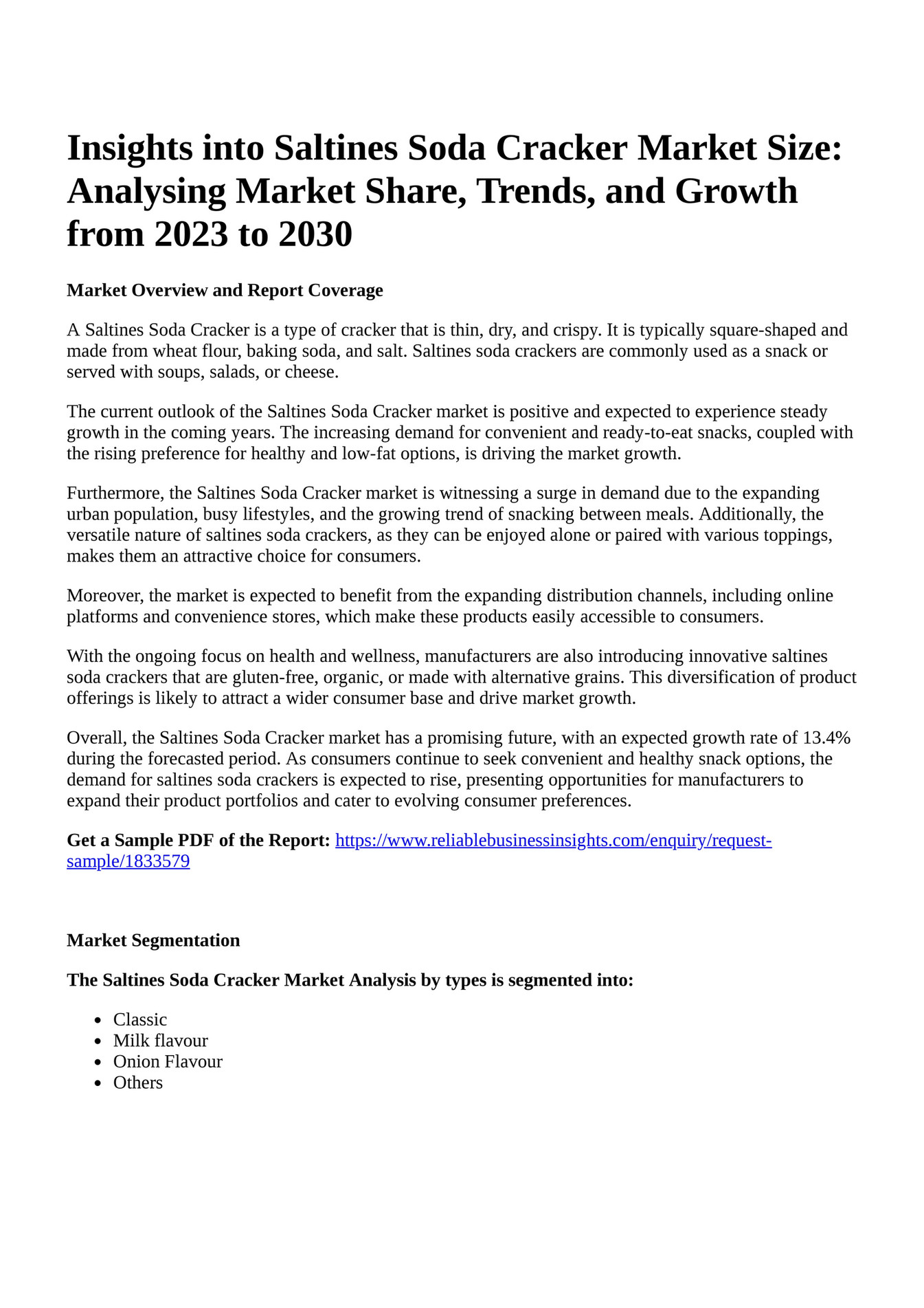 Reportprime Insights into Saltines Soda Cracker Market Size